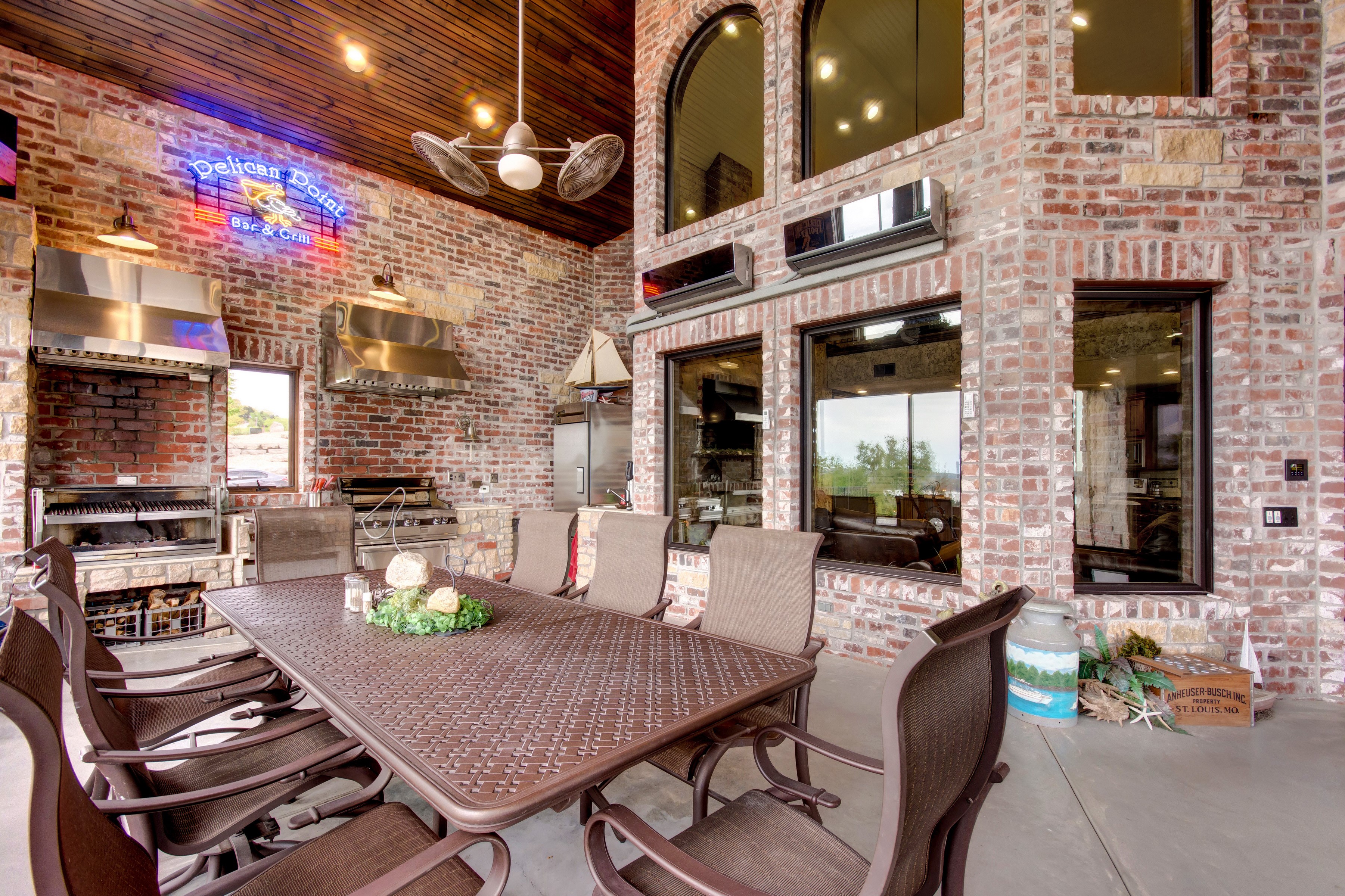 Outdoor Kitchen and Dining Area with Brick Walls HD Wallpaper