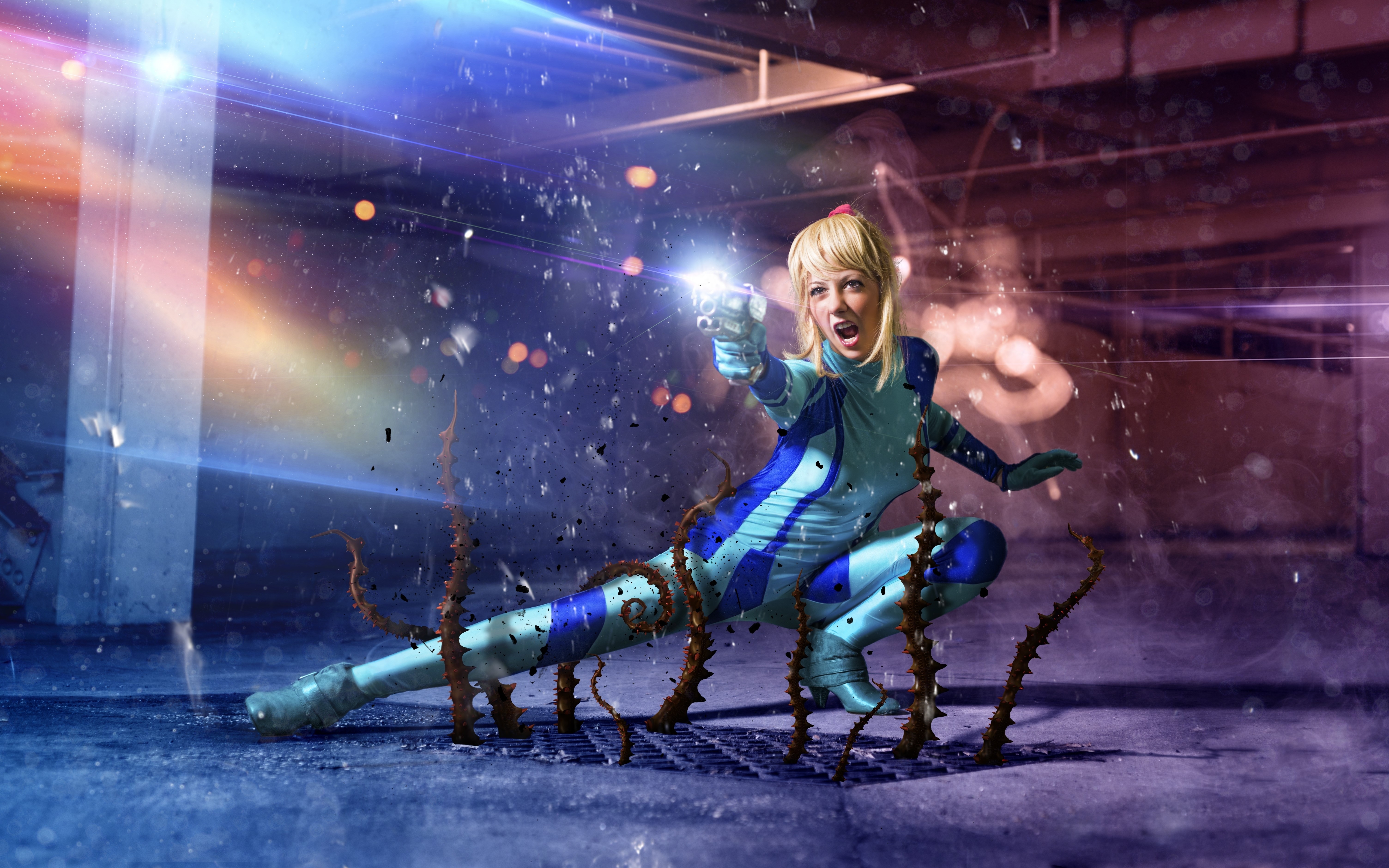 Samus Aran from Metroid firing a pistol HD Wallpaper
