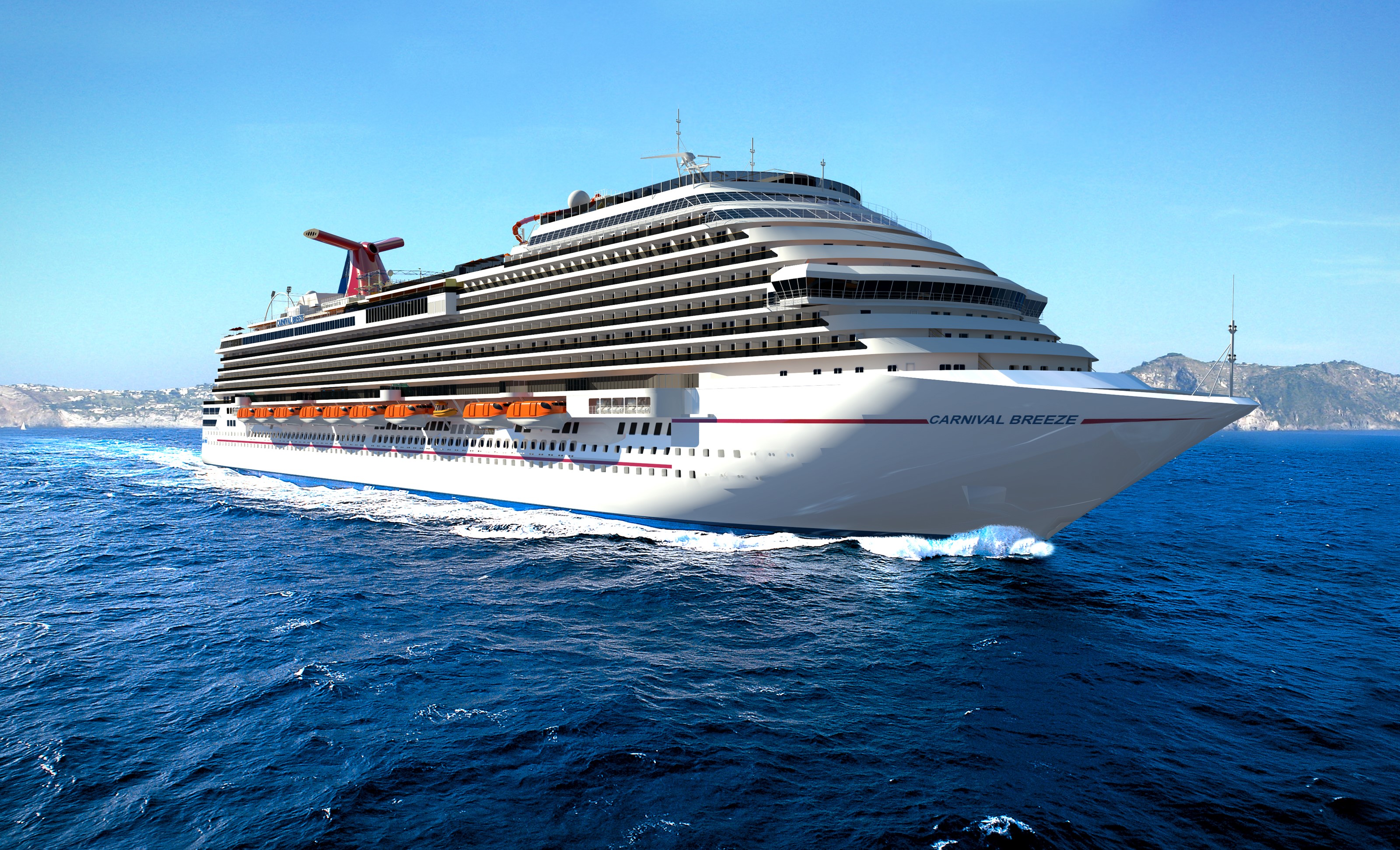 Carnival Breeze cruise ship sailing on the ocean HD Wallpaper