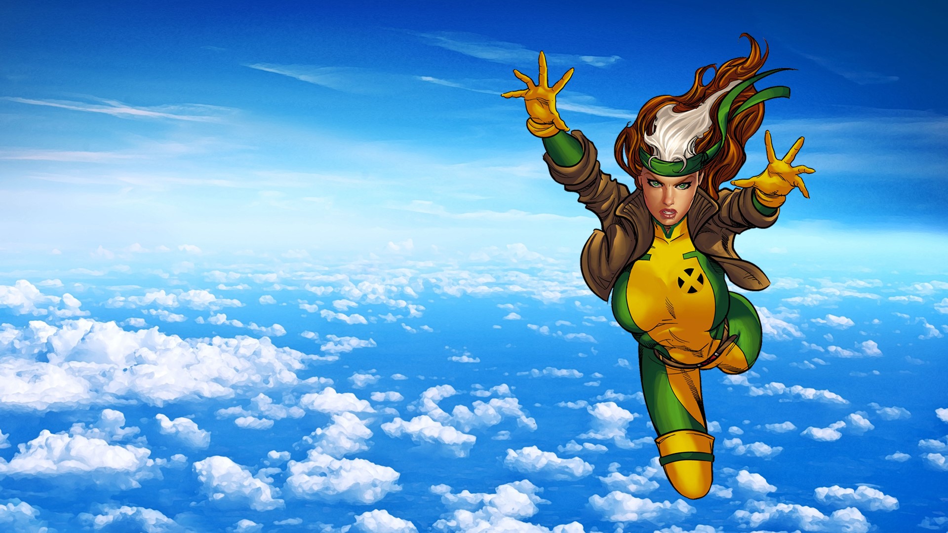 Rogue from Marvel Comics falling through the sky HD Wallpaper