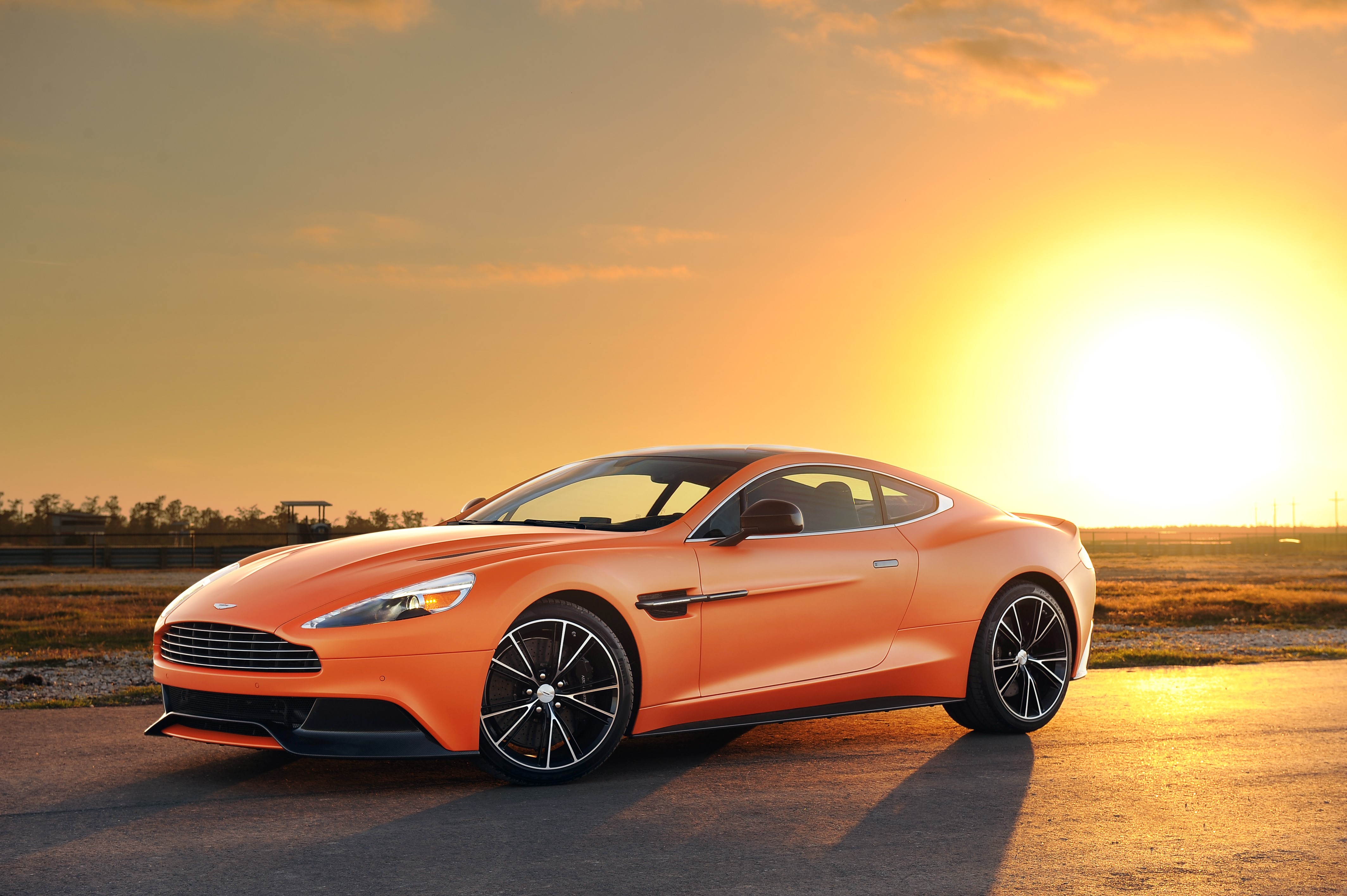 Orange 2014 Aston Martin Vanquish at Sunset HD Wallpaper
