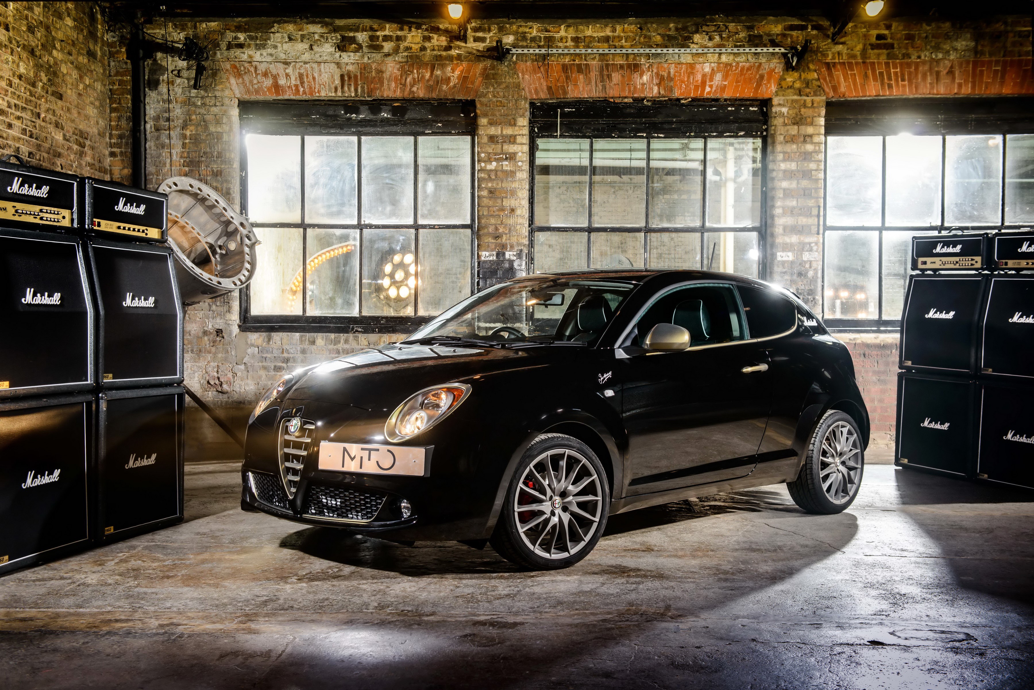 Black Alfa Romeo MiTo (Marshall Edition) in studio HD Wallpaper