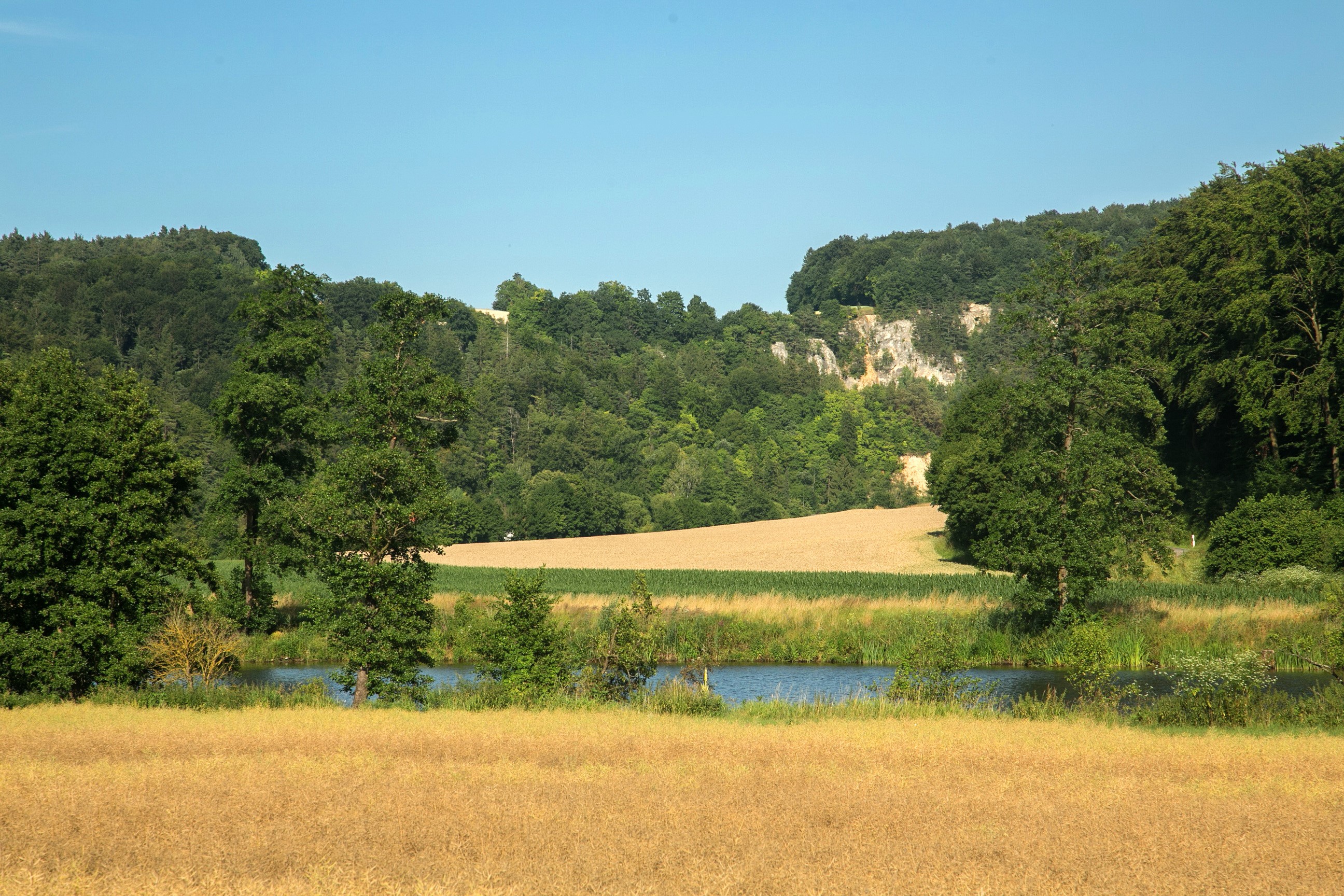 River and fields in Bavaria, Germany HD Wallpaper
