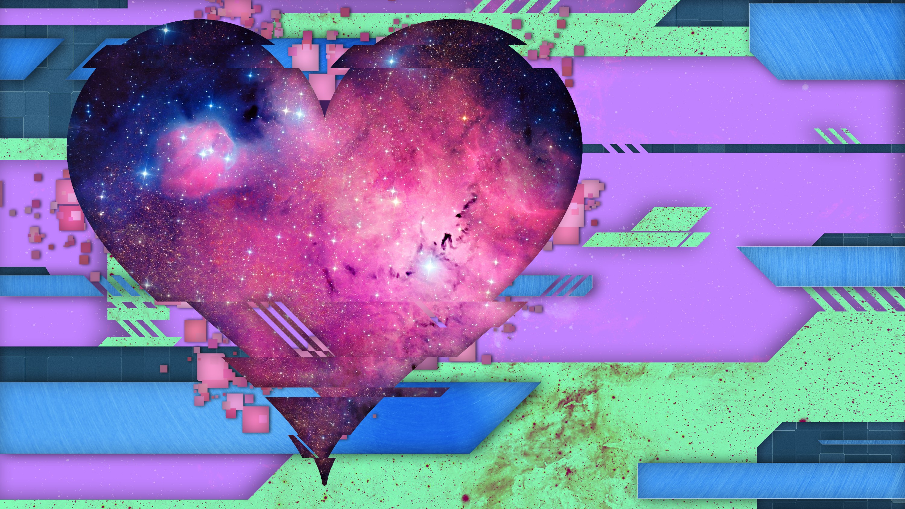 Galaxy Heart on Abstract Geometric Background HD Wallpaper