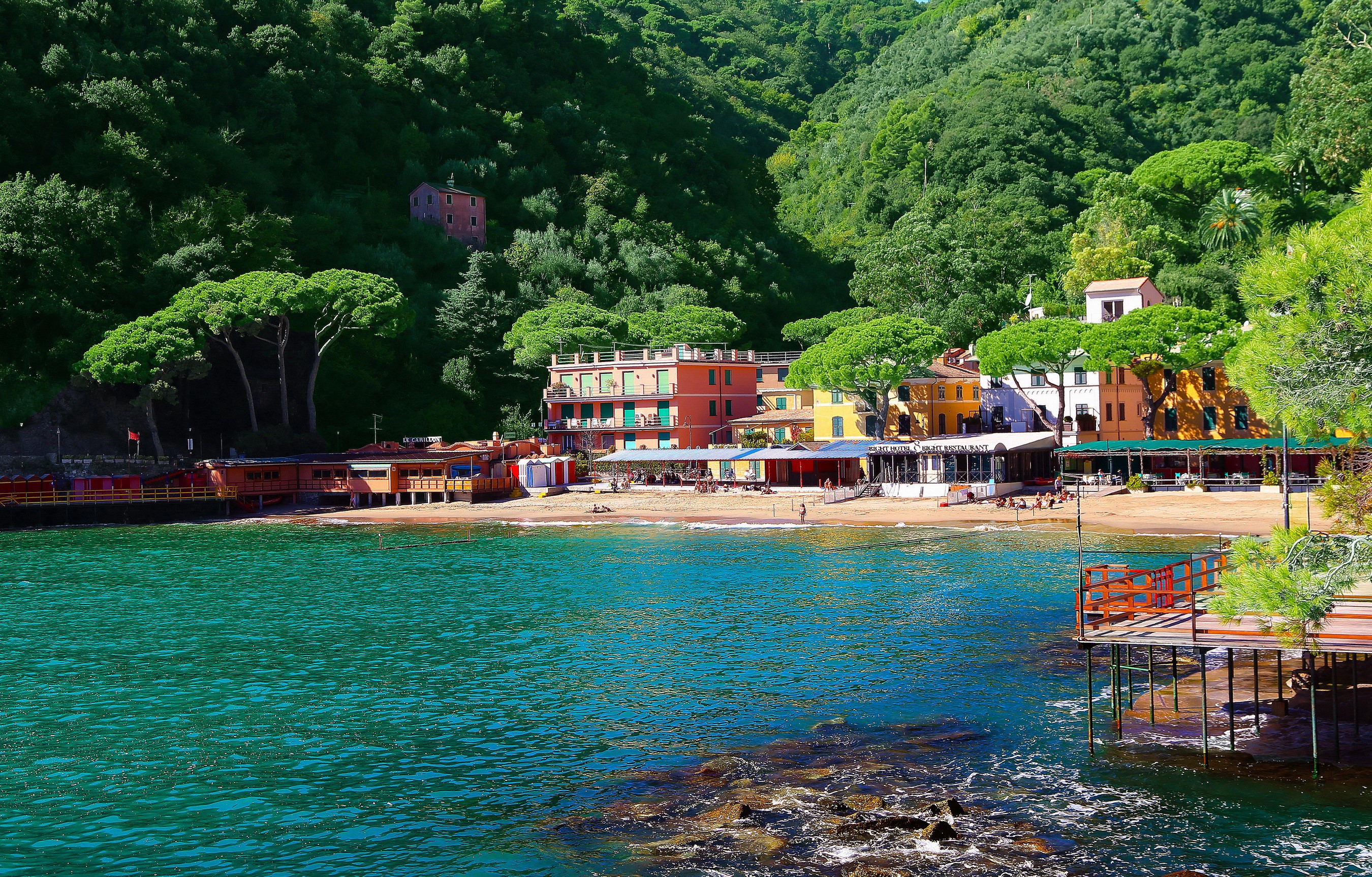 Colorful buildings on a beach in Portofino, Italy HD Wallpaper