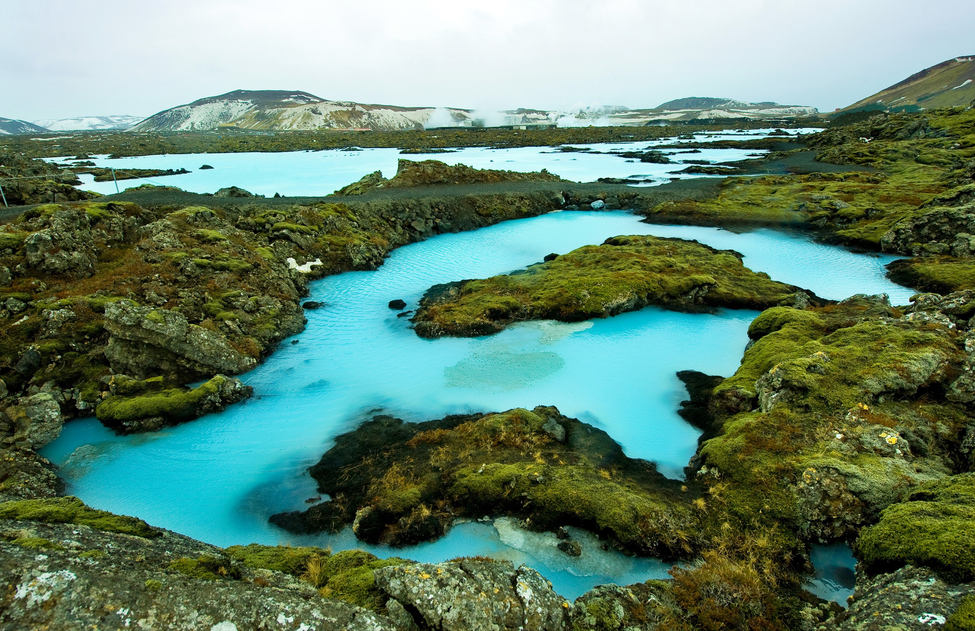 Blue geothermal pools in Iceland landscape HD Wallpaper