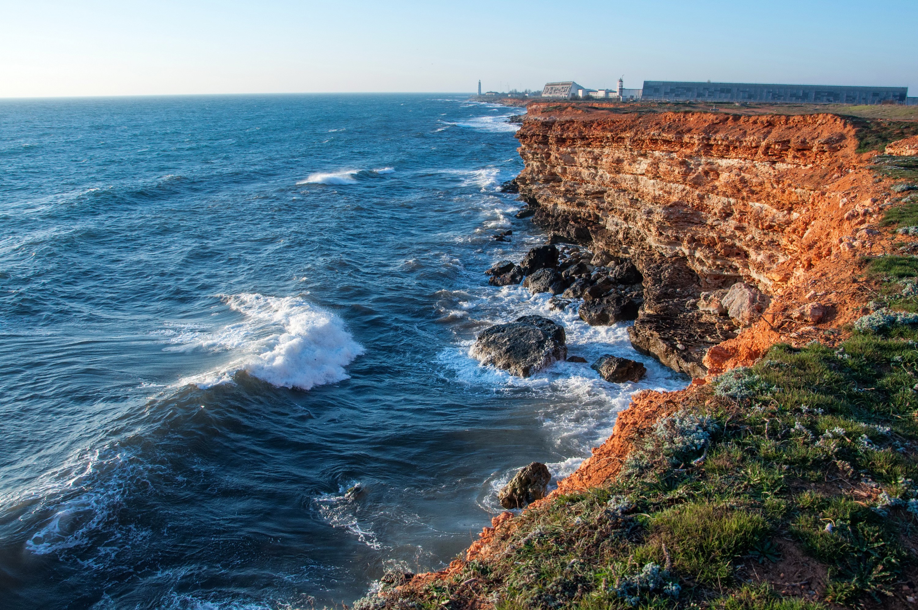 Rocky Coastline with Waves Crashing in Crimea, Russia HD Wallpaper
