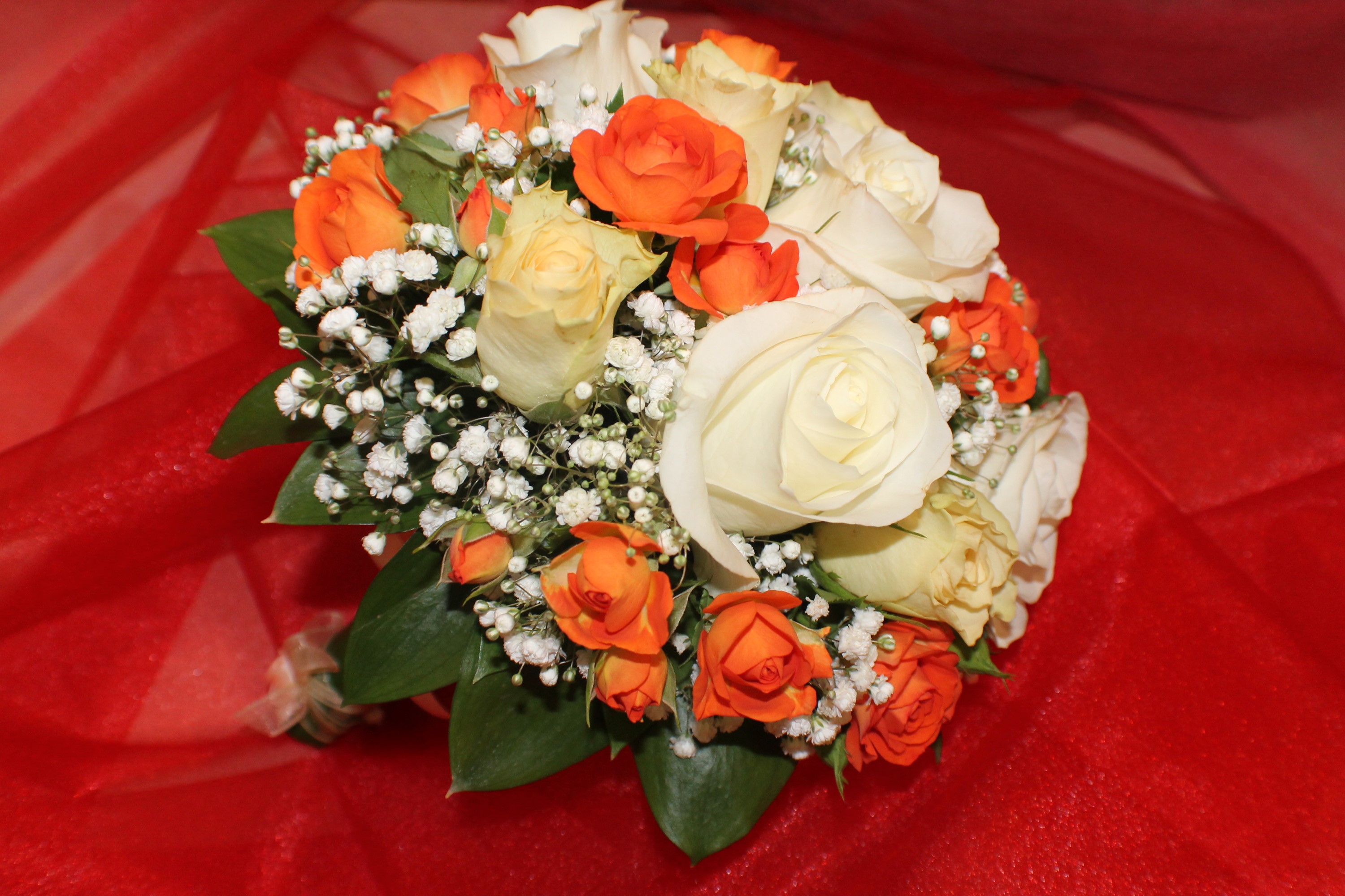 Bouquet of Roses and Baby's Breath HD Wallpaper