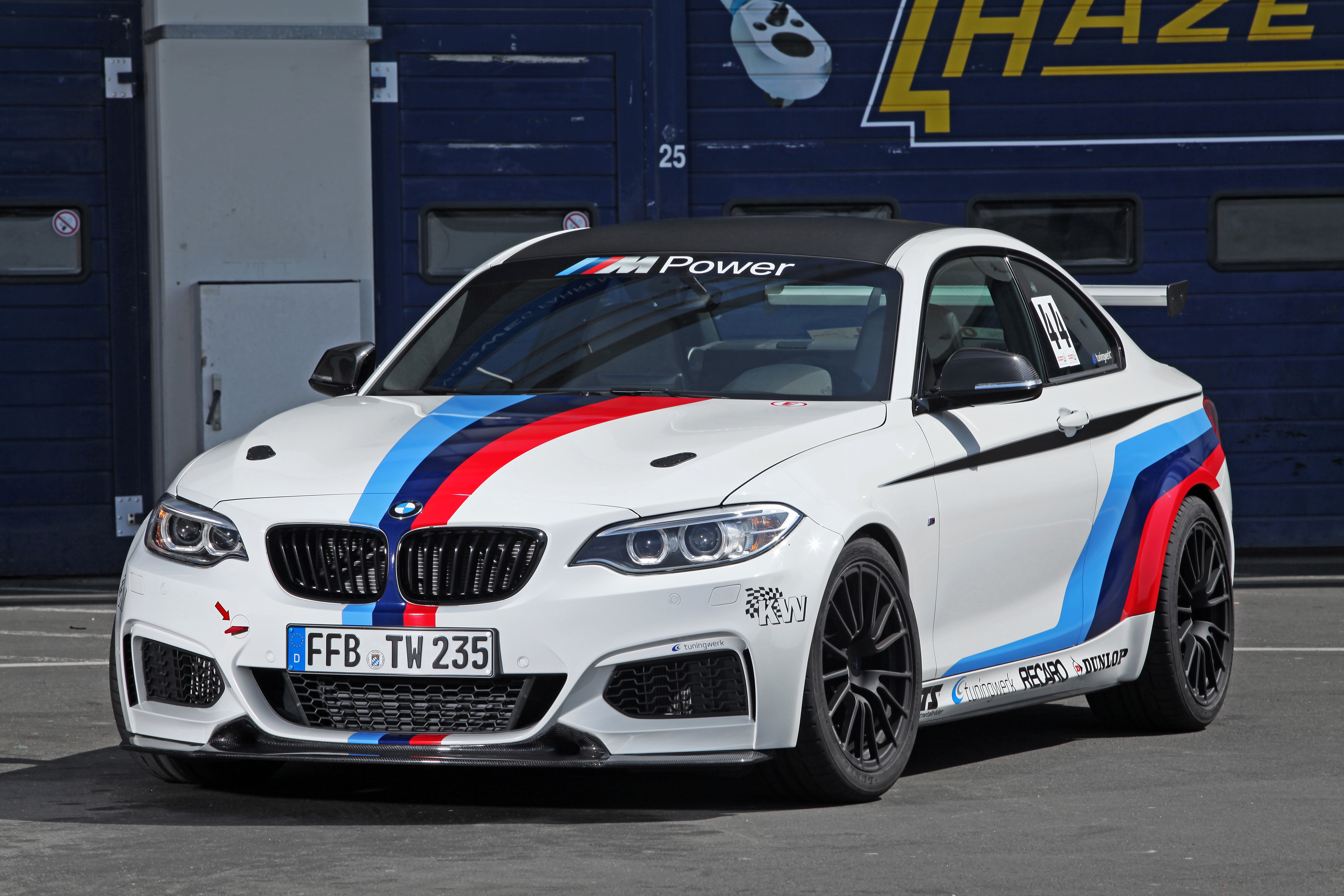 White BMW M235i Tuningwerk with M stripes HD Wallpaper