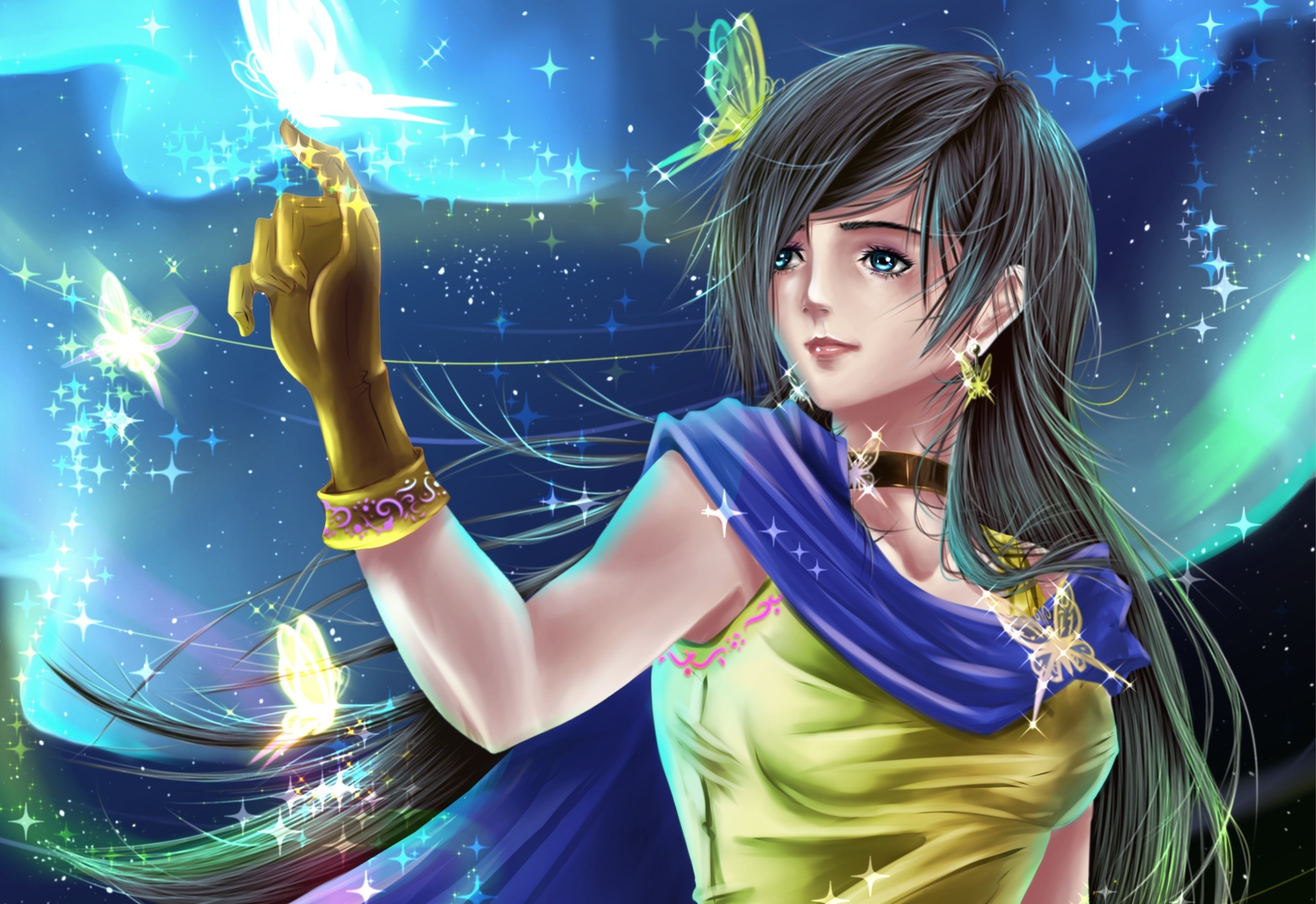 Girl with butterflies and magic sparkles HD Wallpaper