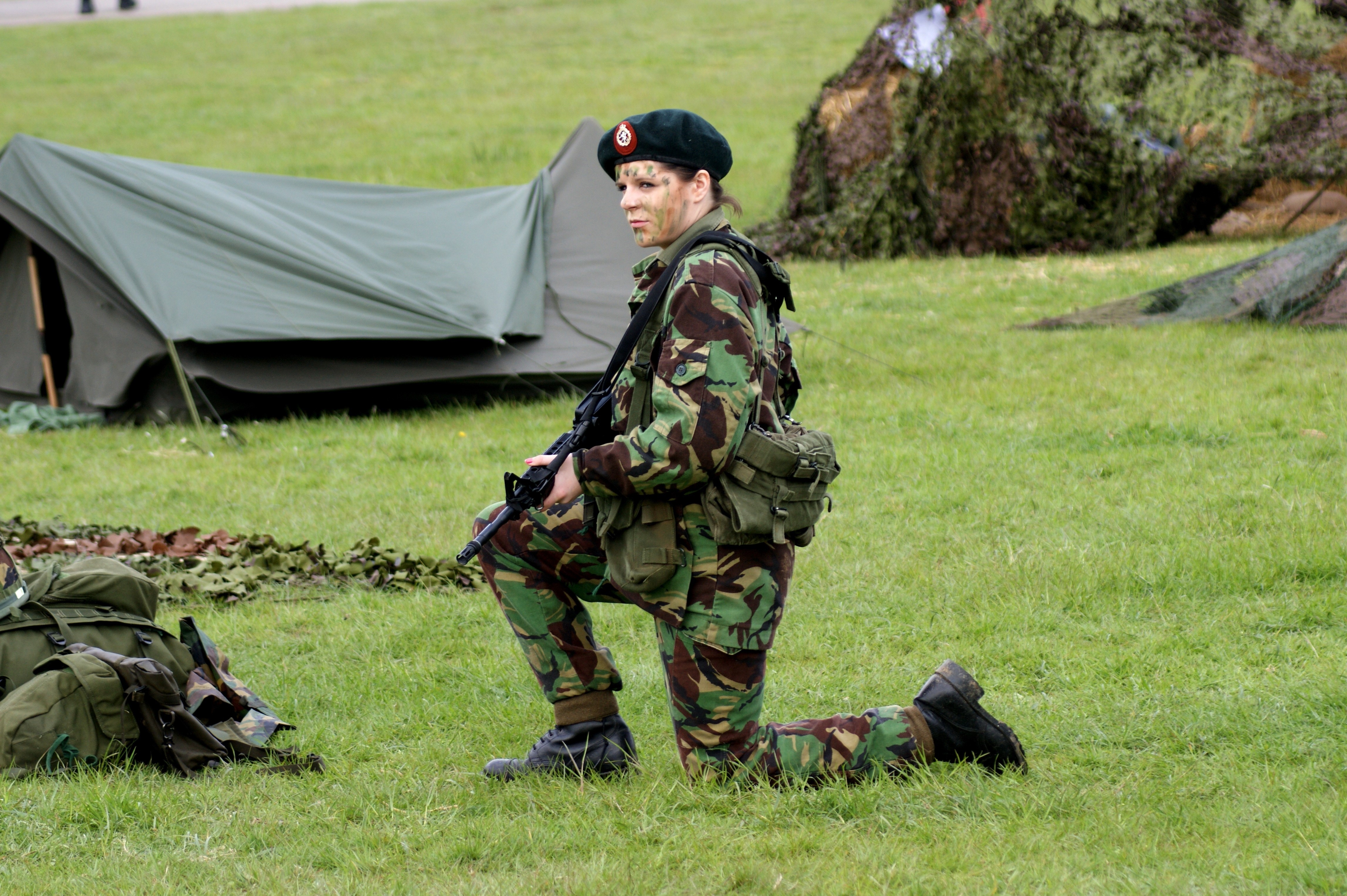 Soldier with Assault Rifle in Camouflage Uniform HD Wallpaper