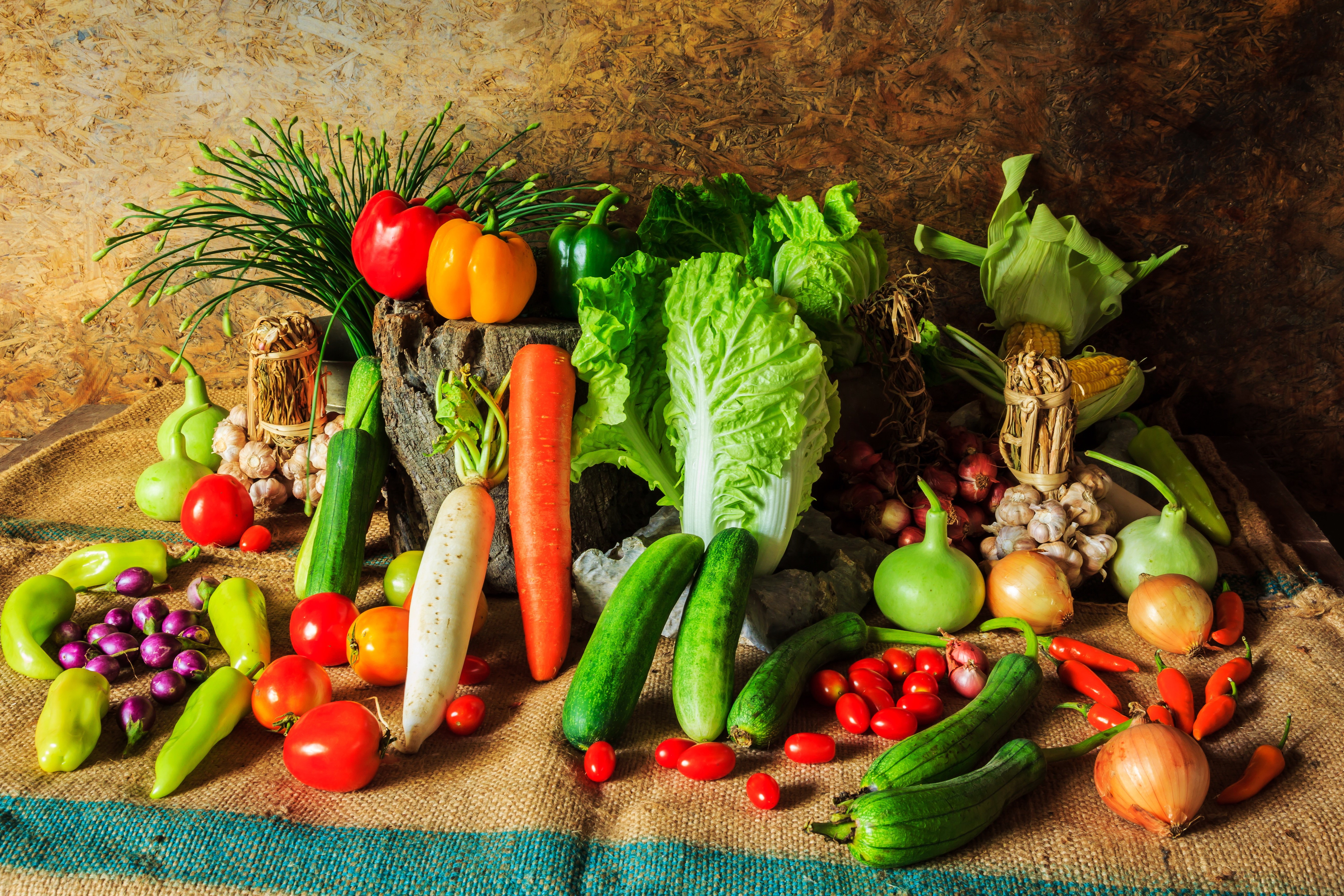 Still life of assorted fresh vegetables HD Wallpaper