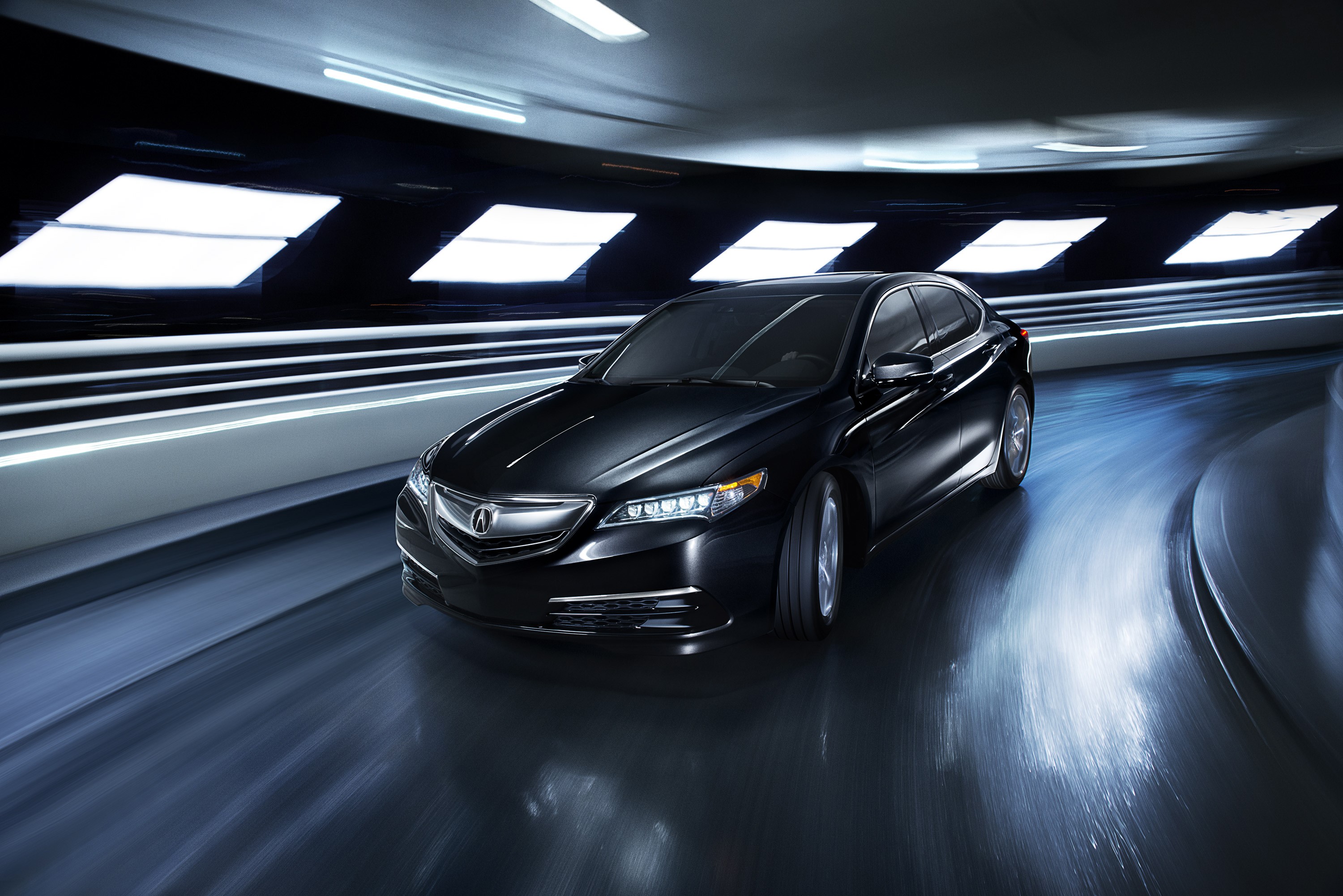 Black 2014 Acura TLX driving through a tunnel HD Wallpaper
