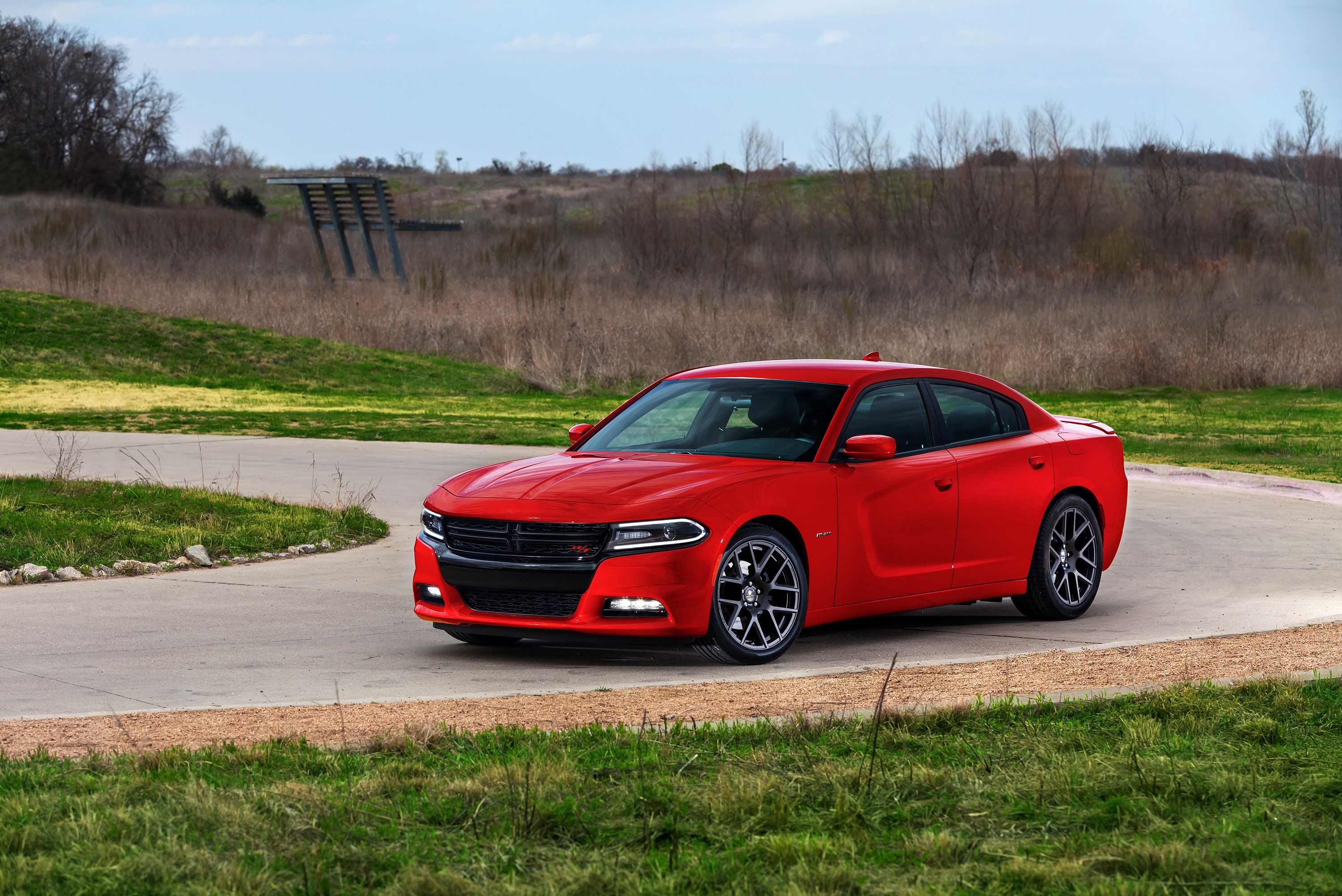 Red 2015 Dodge Charger on a Road HD Wallpaper