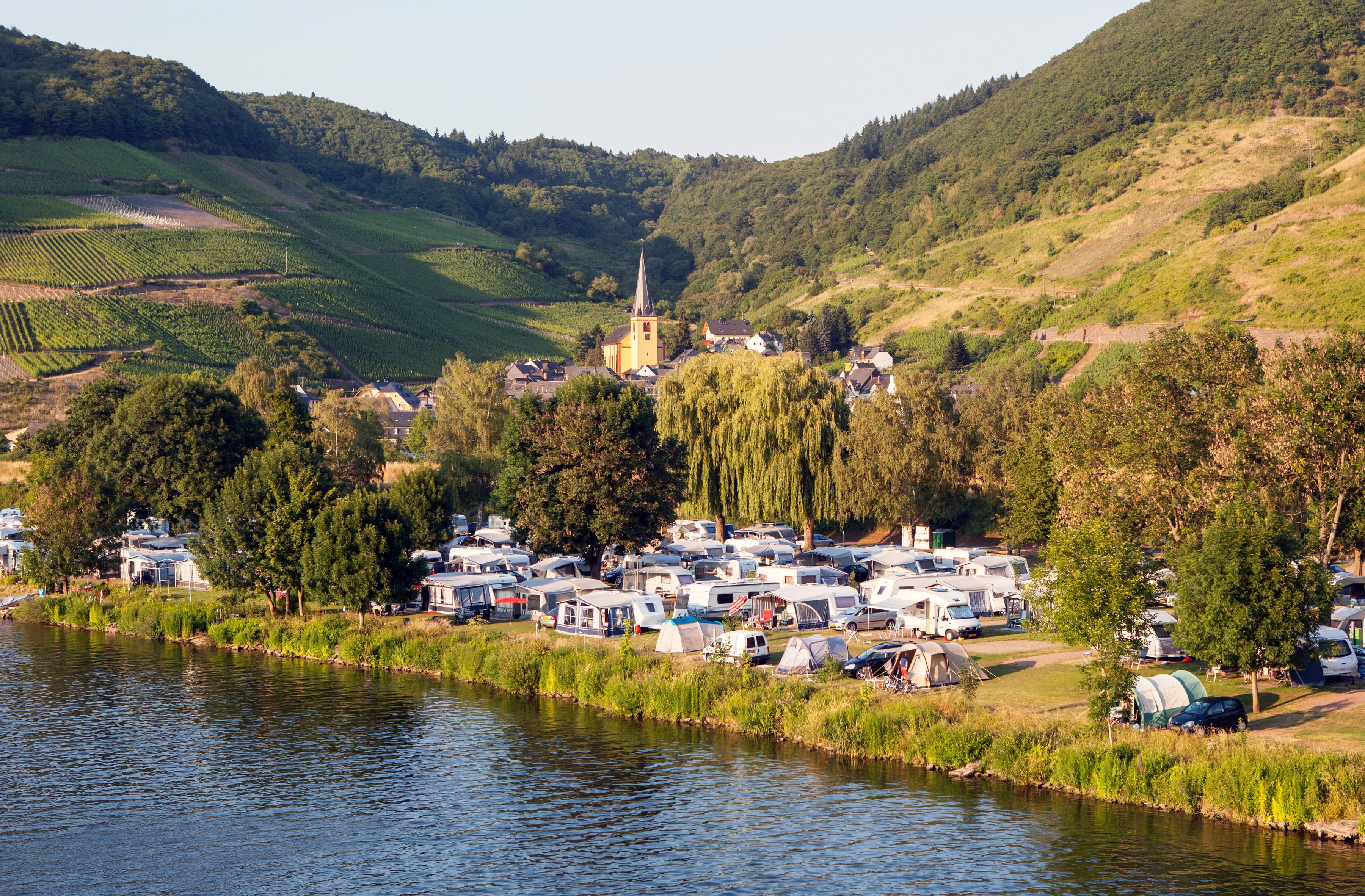 Camping by the Moselle River in Senheim, Germany HD Wallpaper