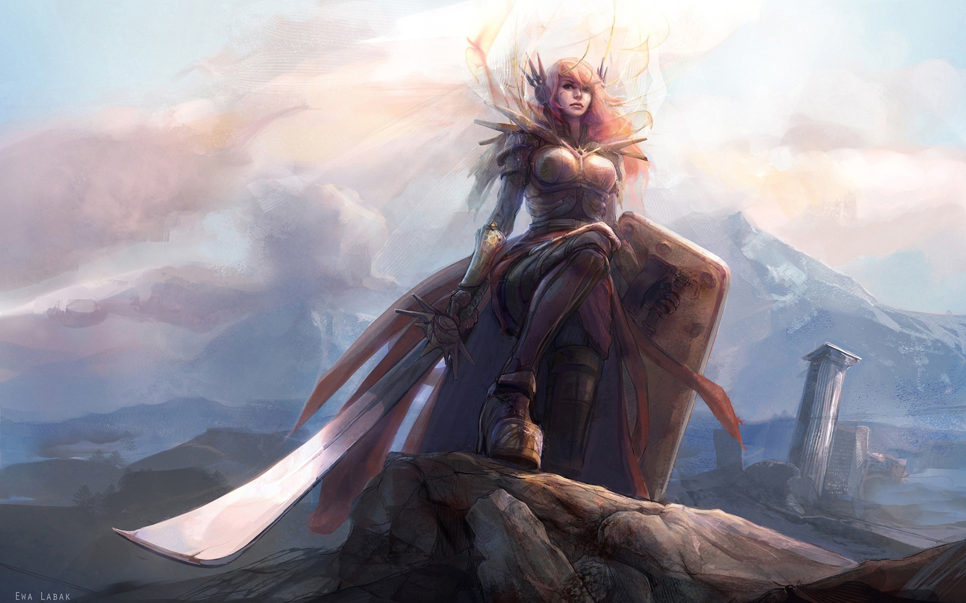 Leona from League of Legends with sword and shield HD Wallpaper