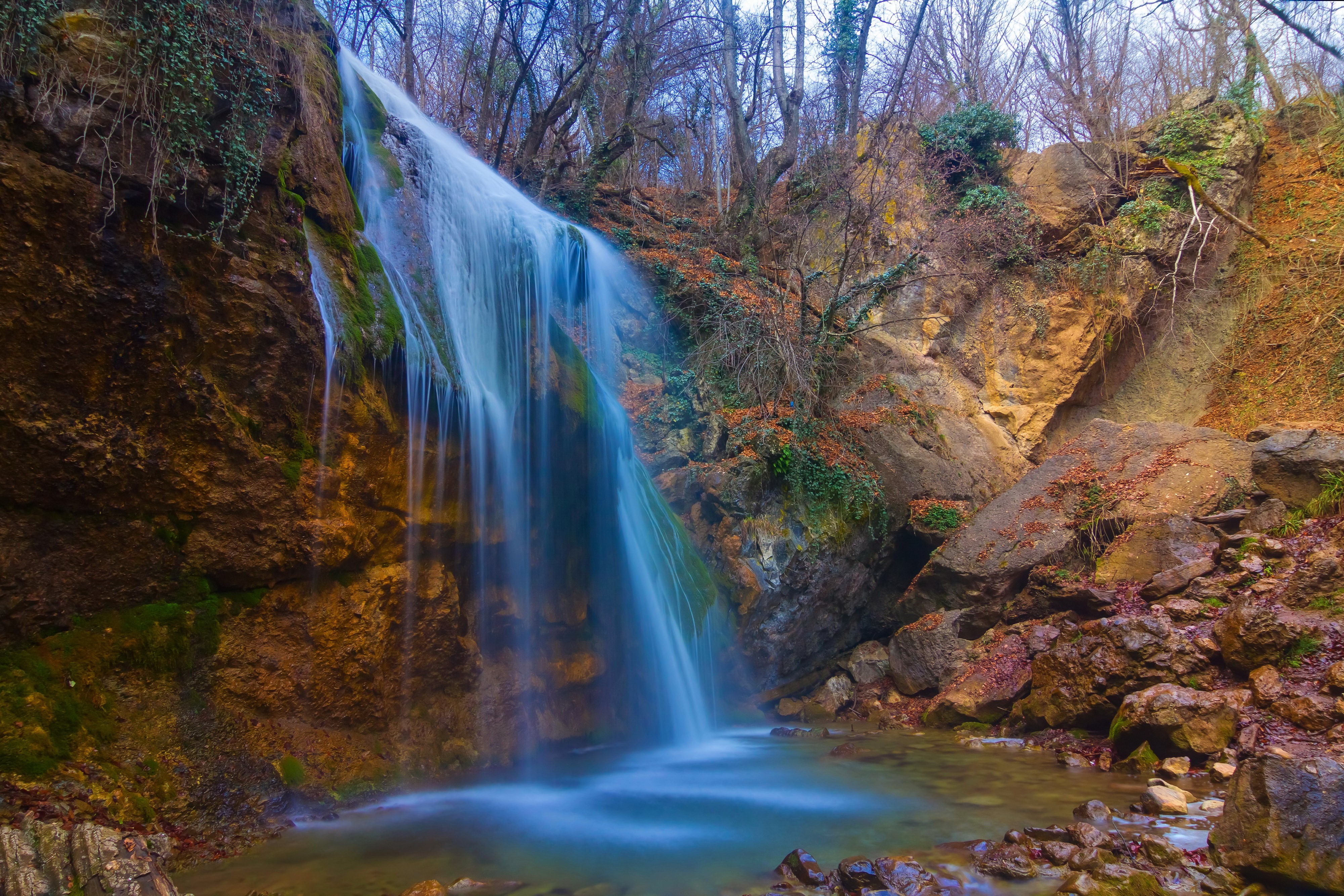 Waterfall in Autumn Forest, Crimea, Russia HD Wallpaper