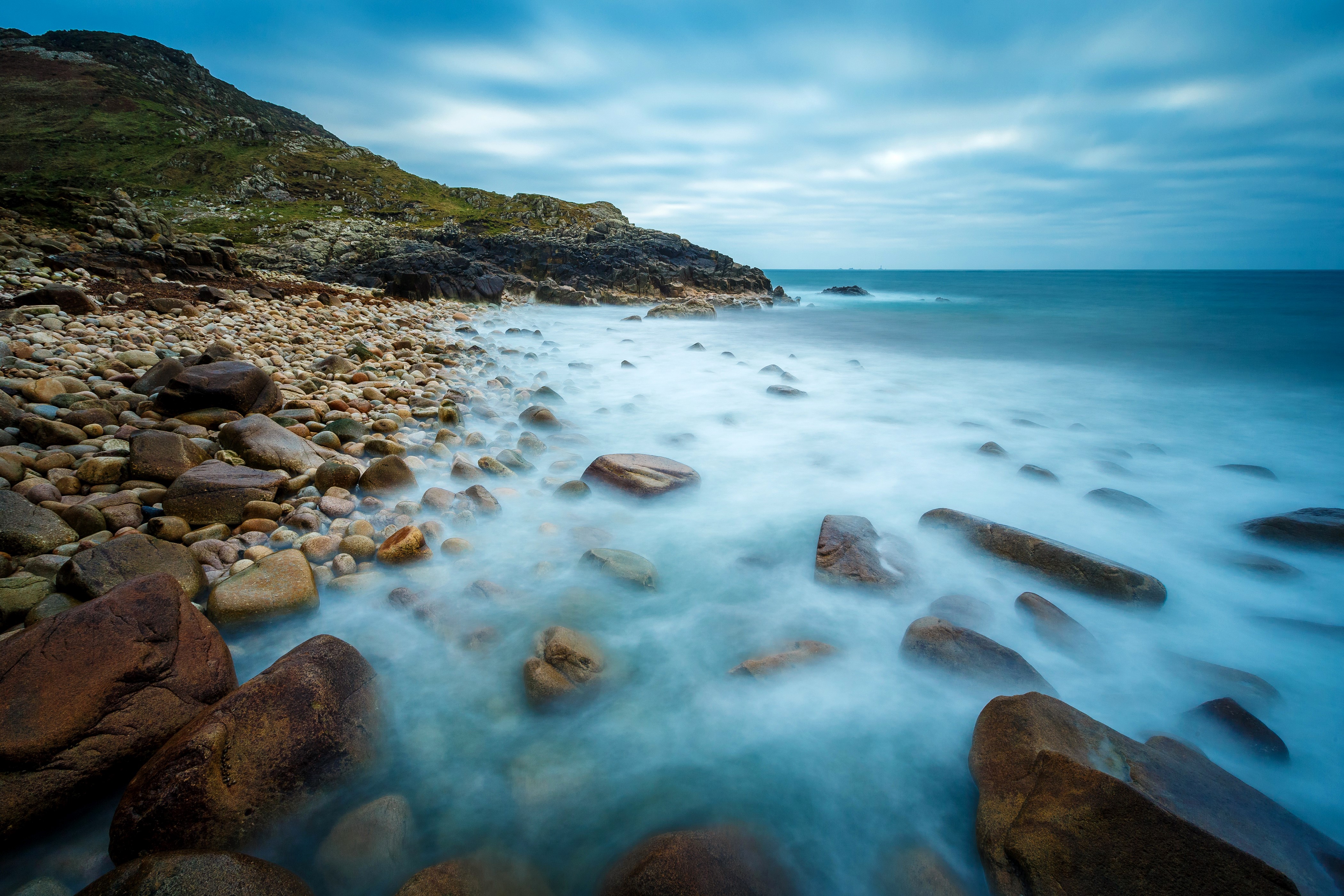 4K Cornwall Coastline with Sea and Stones HD Wallpaper