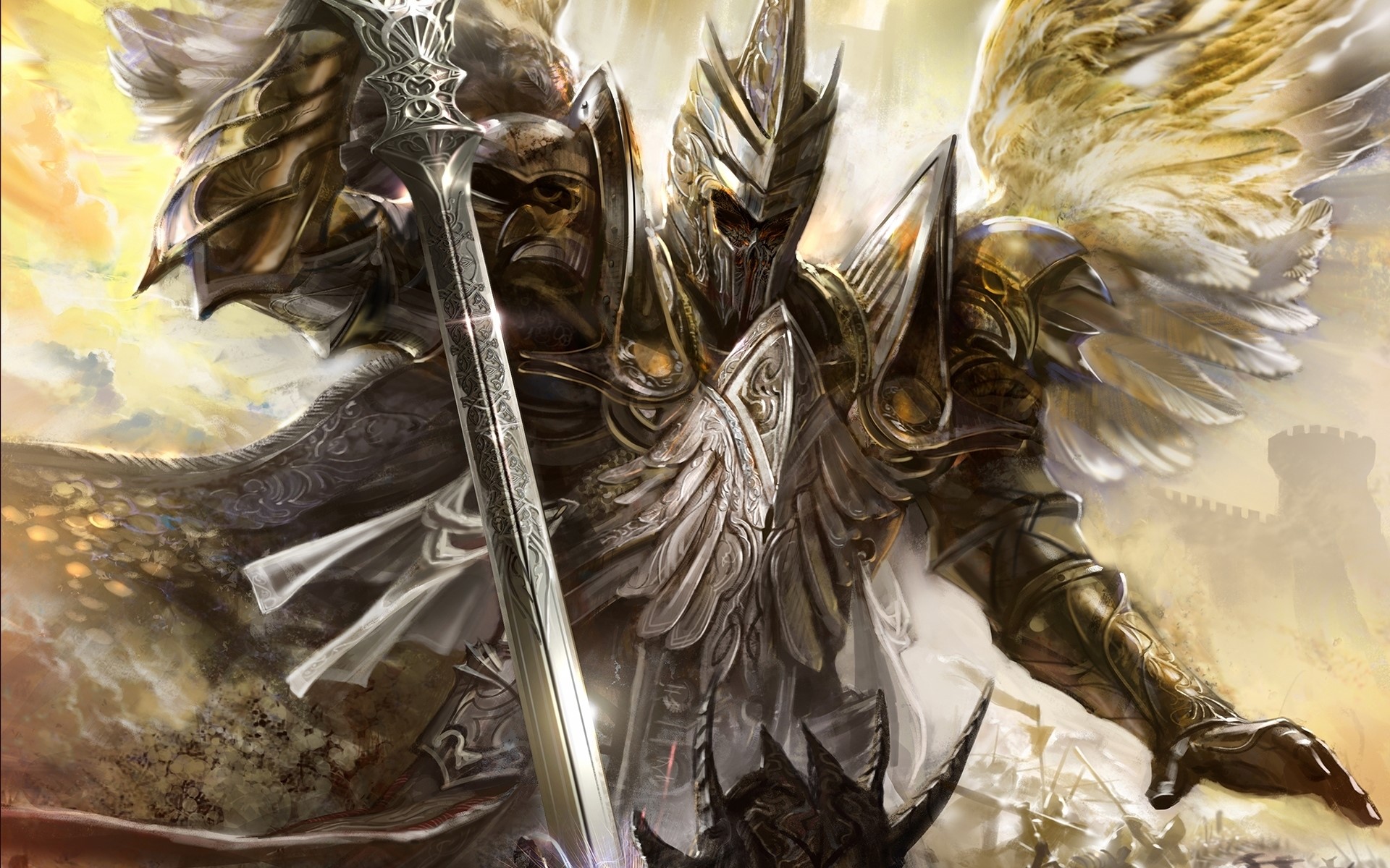 Angel Warrior with Sword and Wings HD Wallpaper