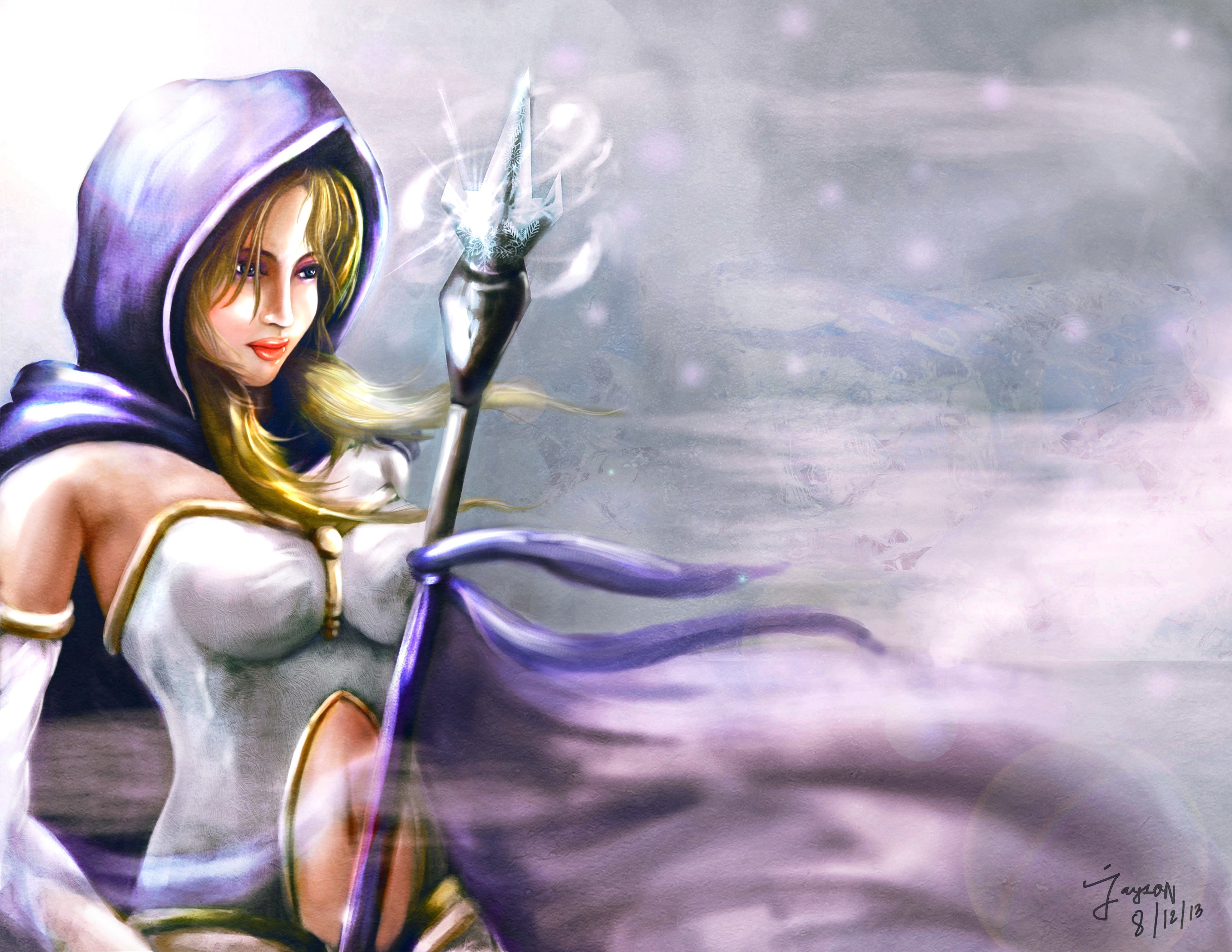 Crystal Maiden from DOTA 2 holding a staff HD Wallpaper