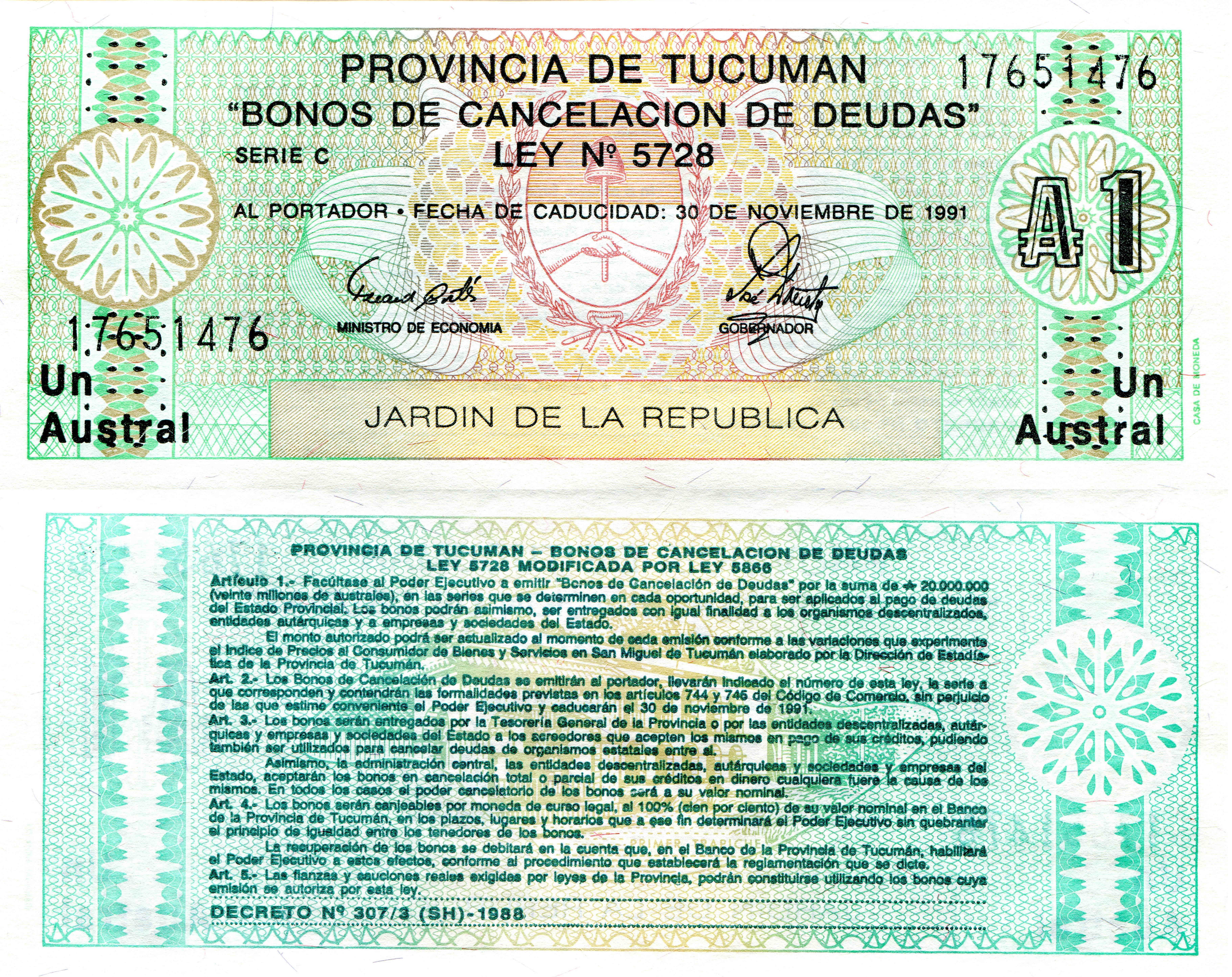 Provincia de Tucuman 1 Austral Bonos de Cancelacion de Deudas HD Wallpaper
