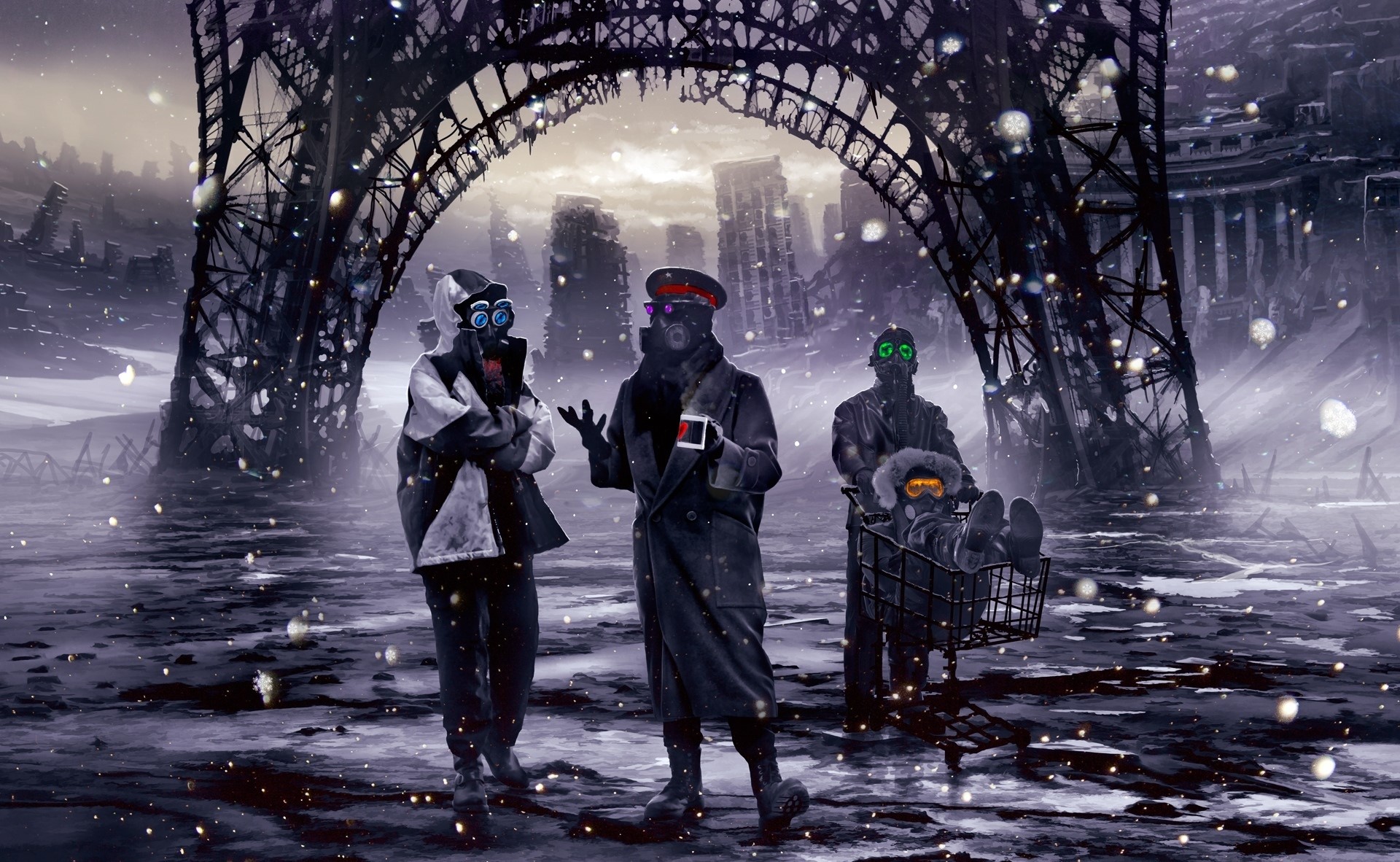 Romantically Apocalyptic characters in a ruined city HD Wallpaper