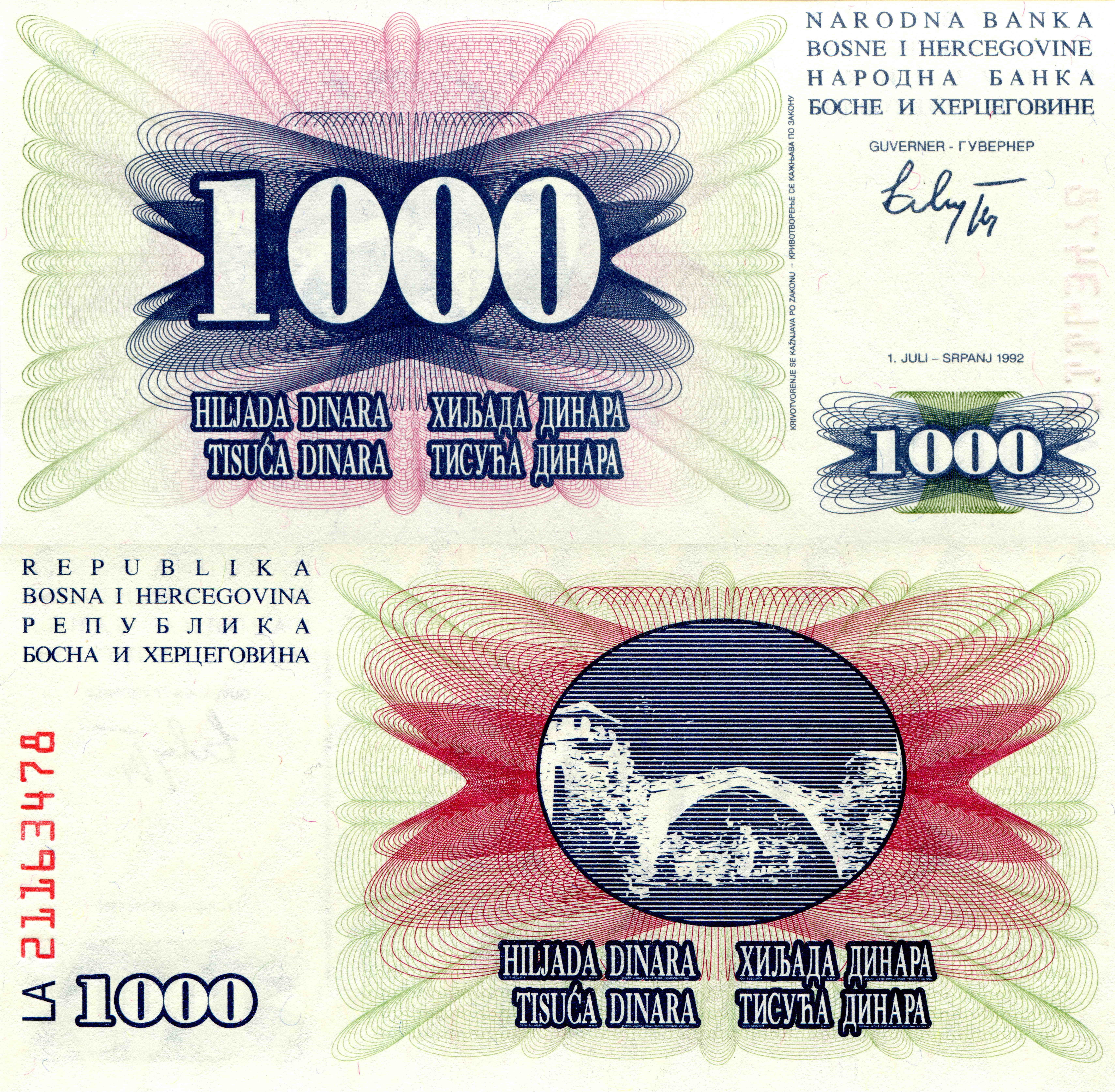 1000 Bosnian Dinara Banknote HD Wallpaper
