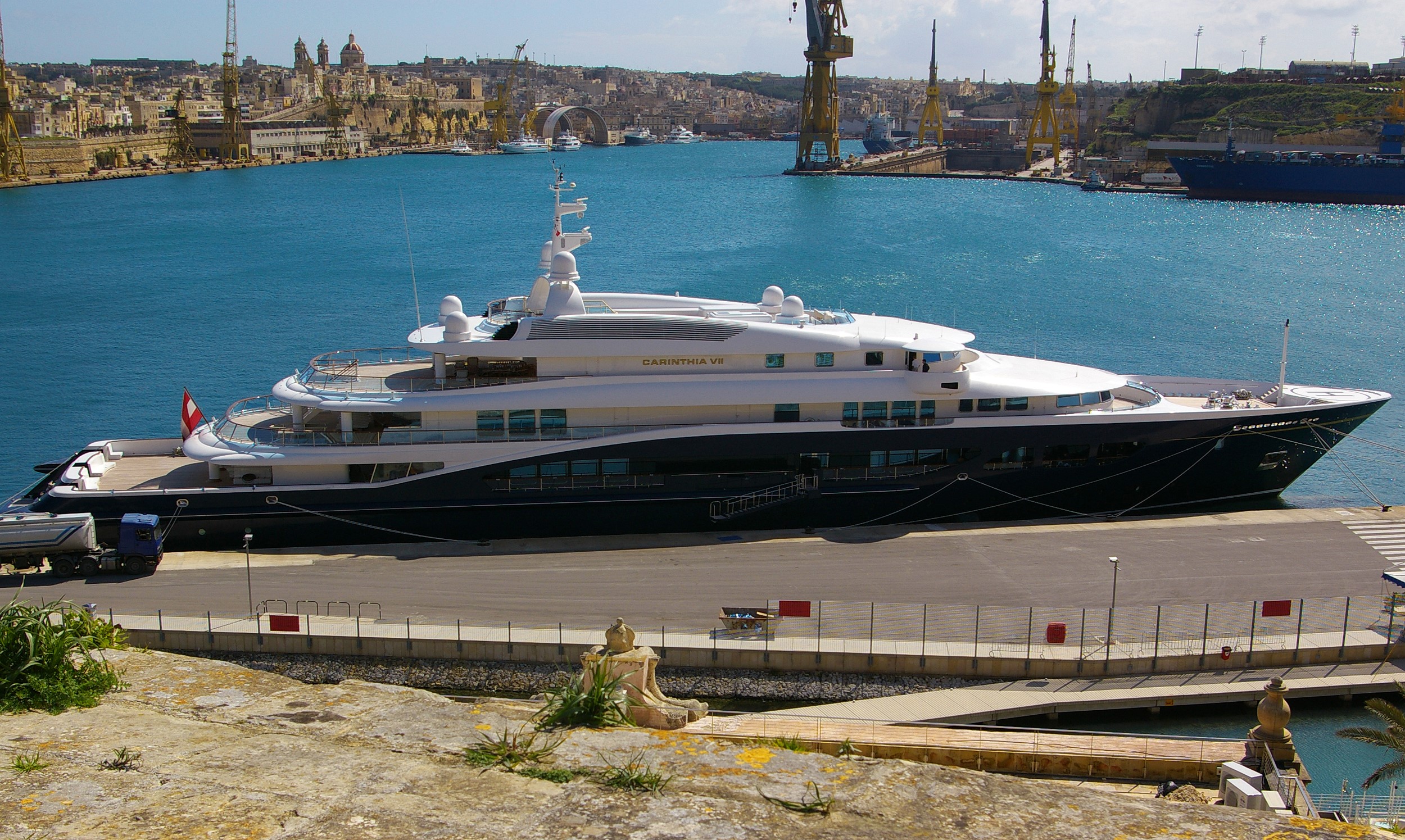 Carinthia VII Yacht in a Harbor HD Wallpaper