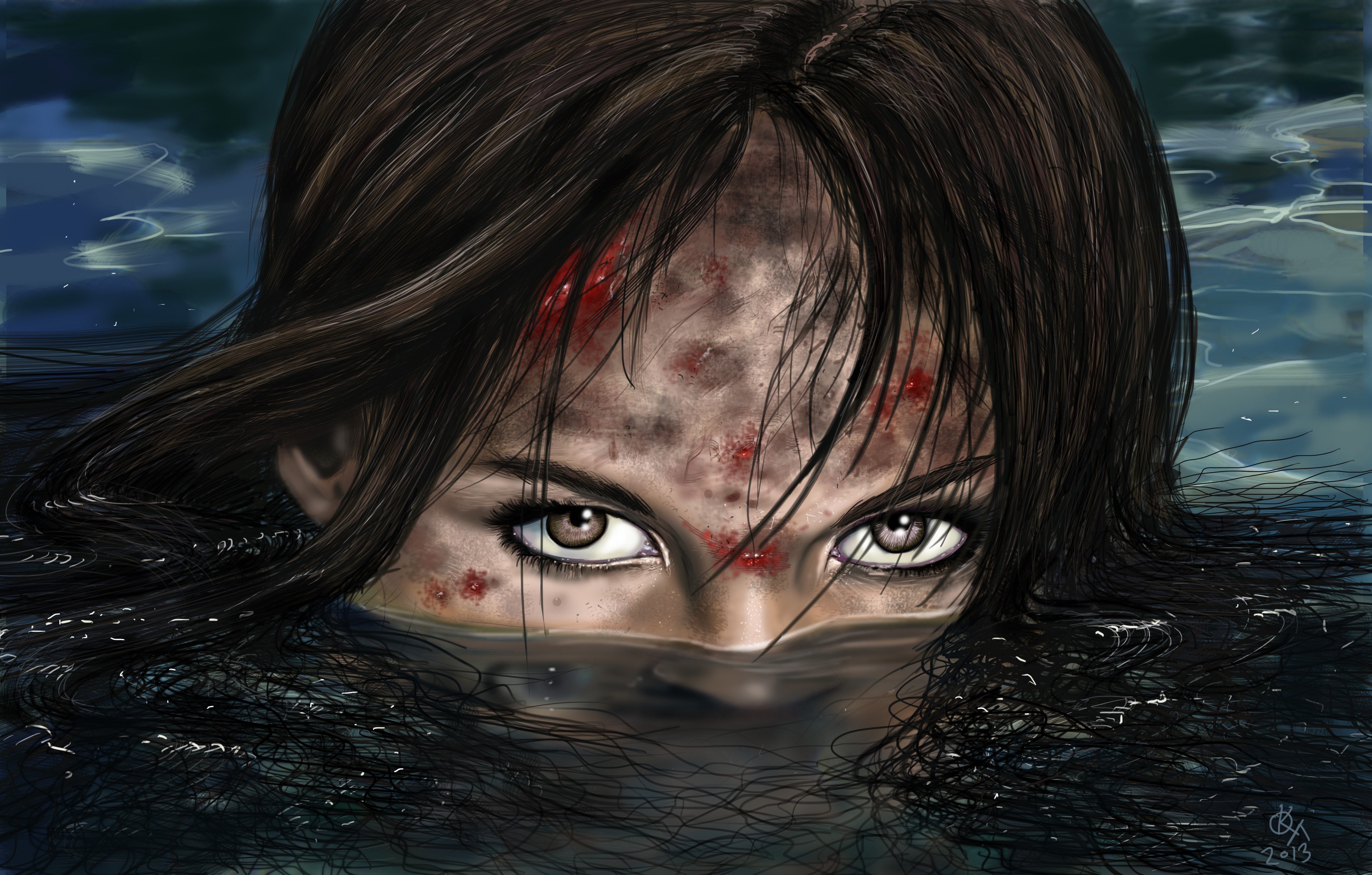 Lara Croft from Tomb Raider 2013 in water HD Wallpaper