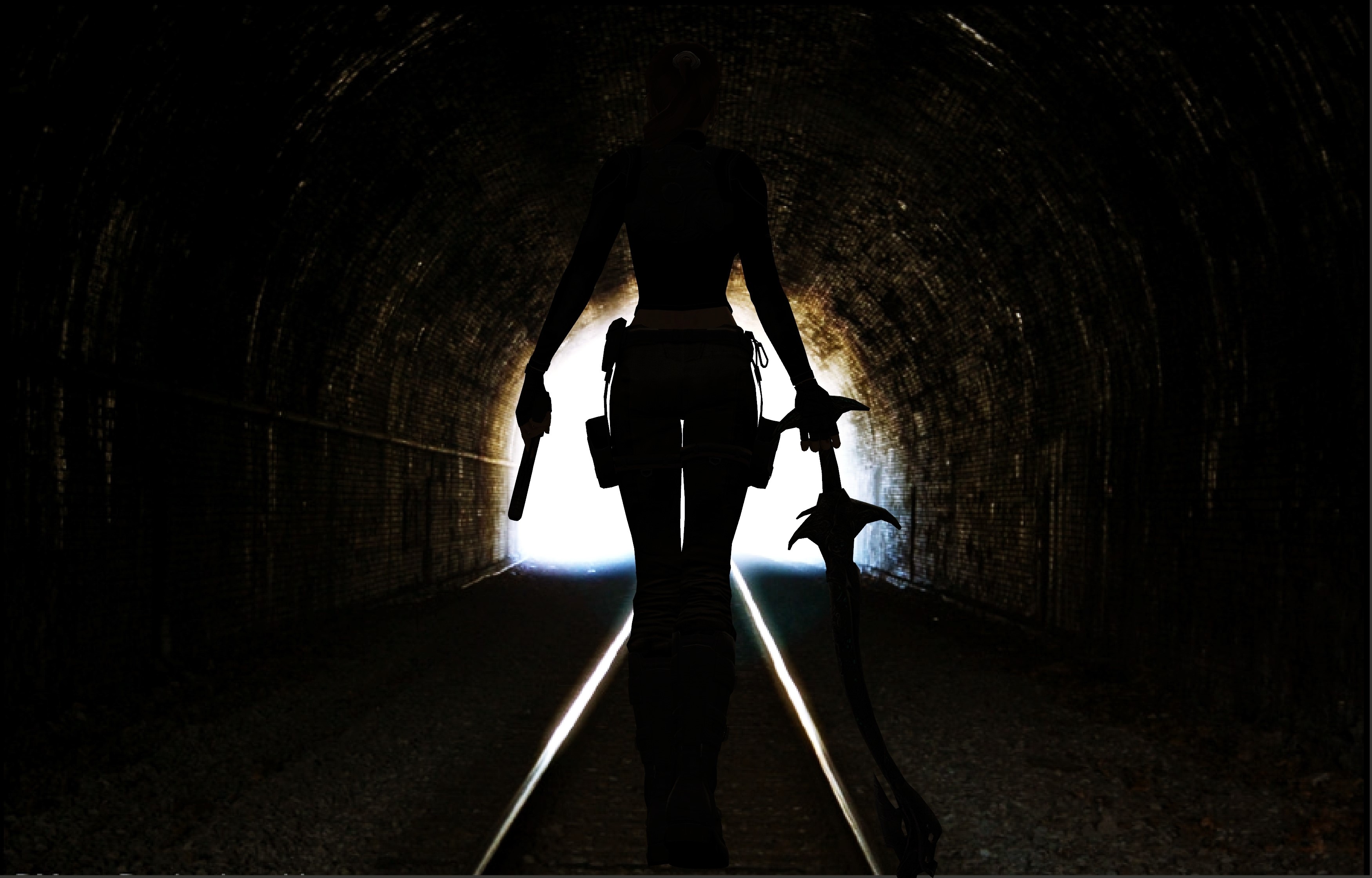 Lara Croft from Tomb Raider in a tunnel HD Wallpaper