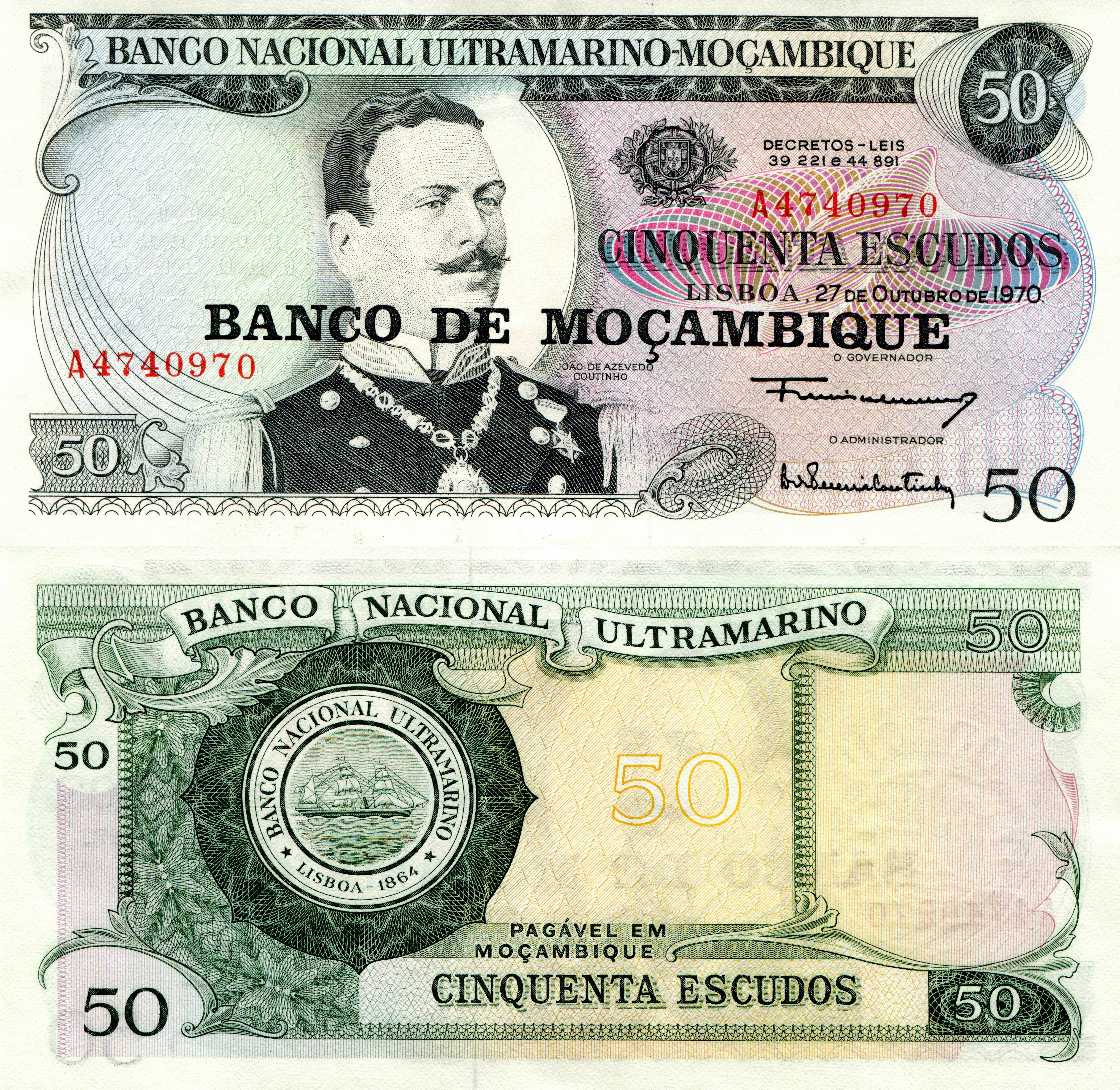 50 Escudos Mozambique Banknote with Portrait HD Wallpaper