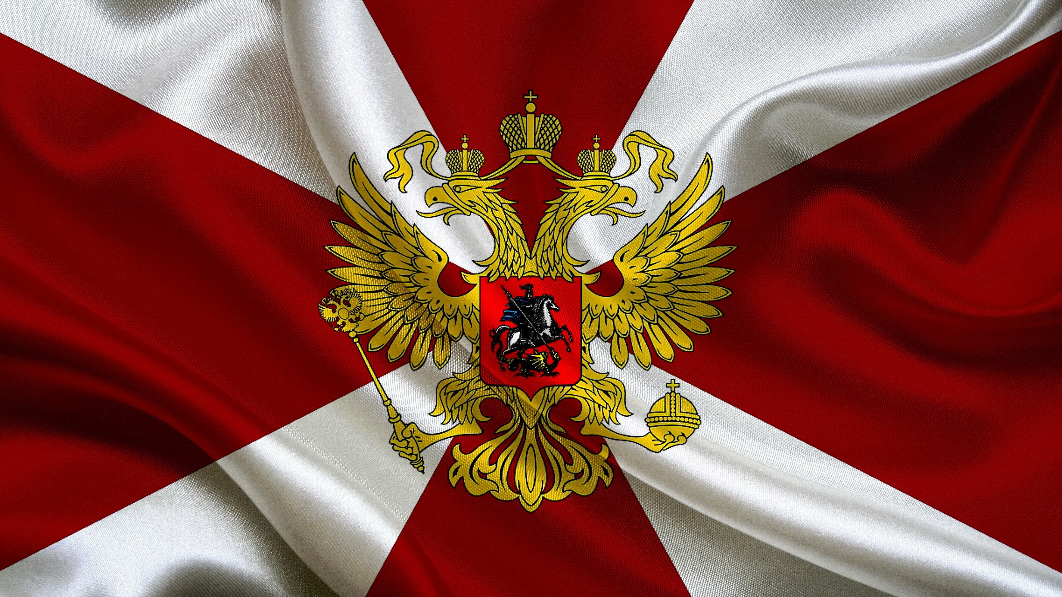 Flag of Russia with Double-Headed Eagle Coat of Arms HD Wallpaper