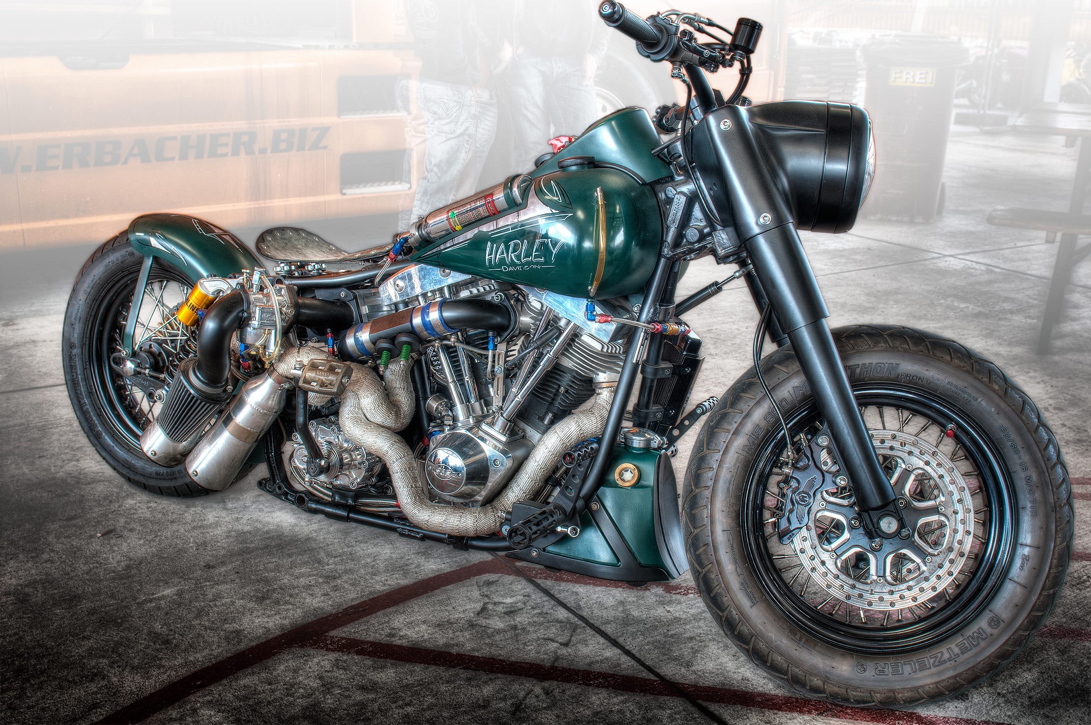 Custom Harley-Davidson motorcycle with turbochargers HD Wallpaper