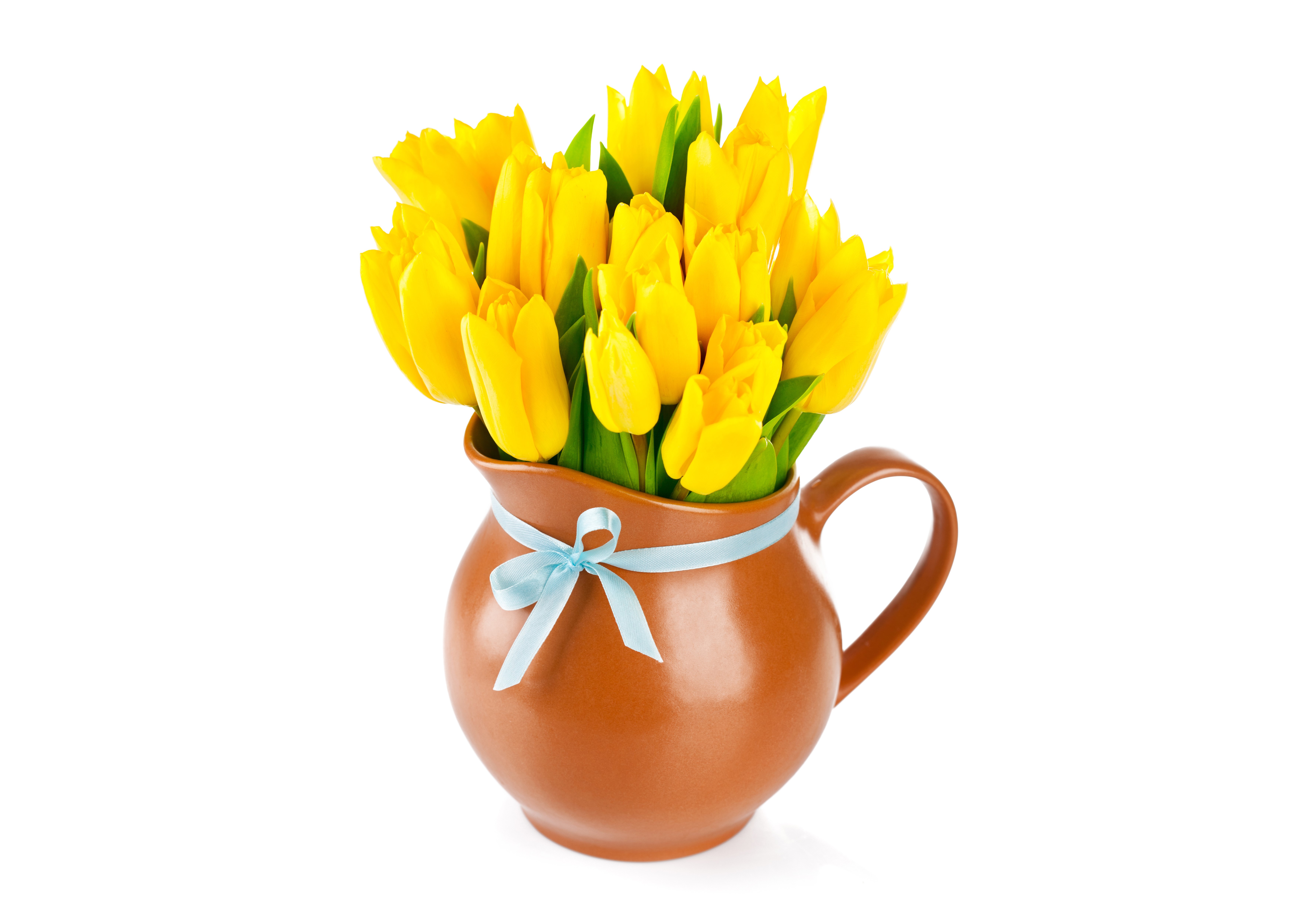 Yellow Tulips in a Brown Jug HD Wallpaper