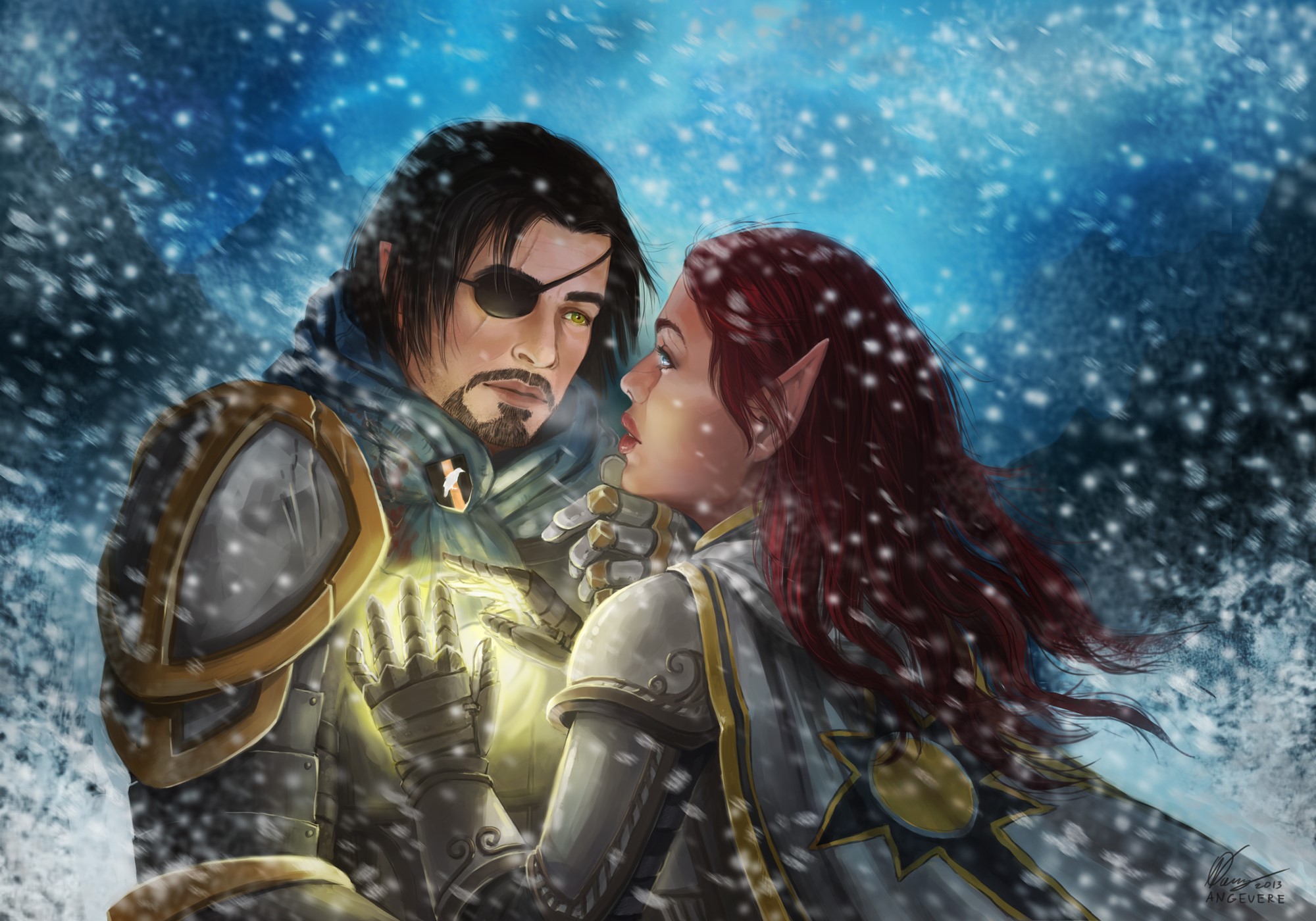Scarlet and Dilan from World of Warcraft in snow HD Wallpaper