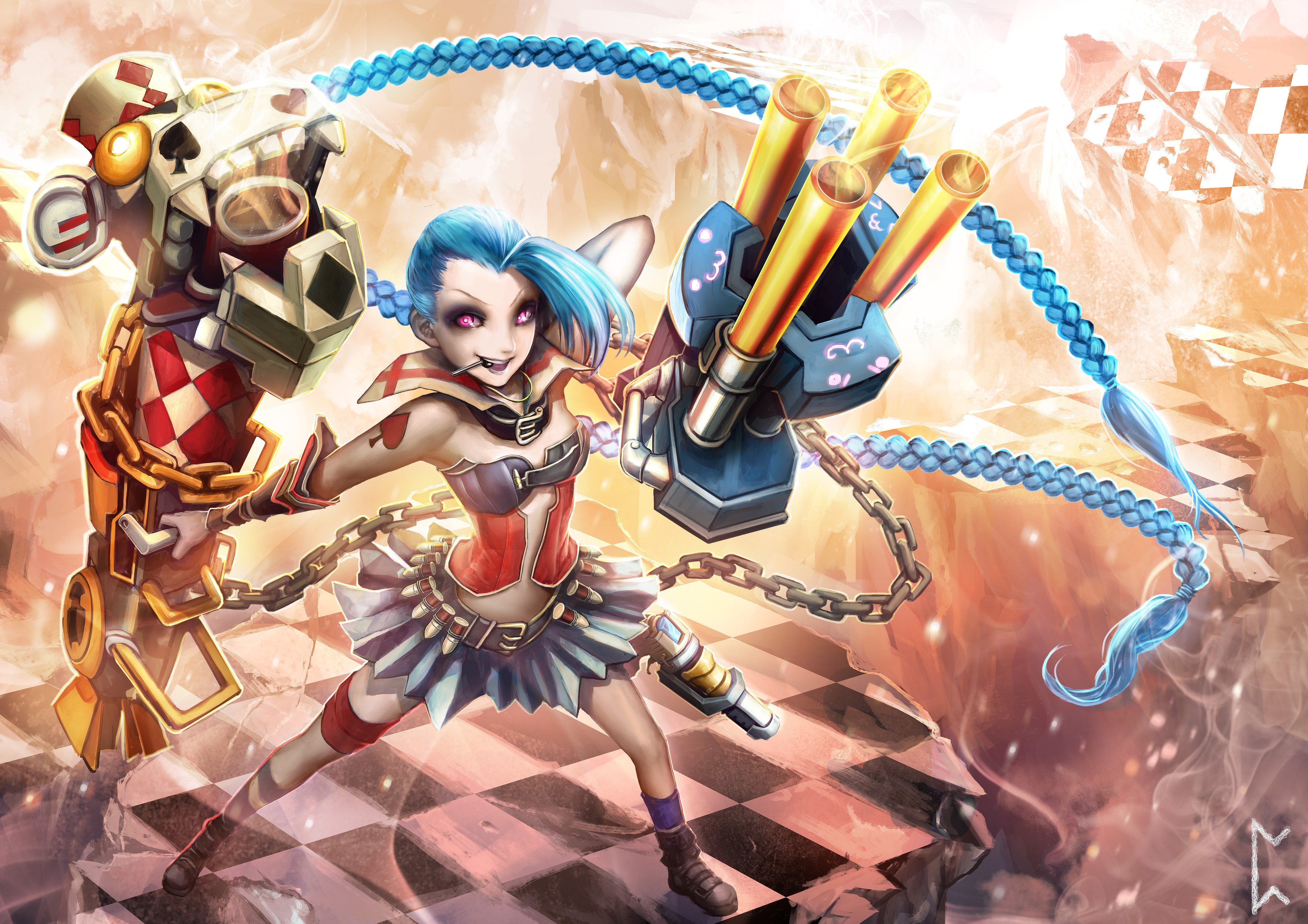 Jinx from League of Legends with Fishbones HD Wallpaper
