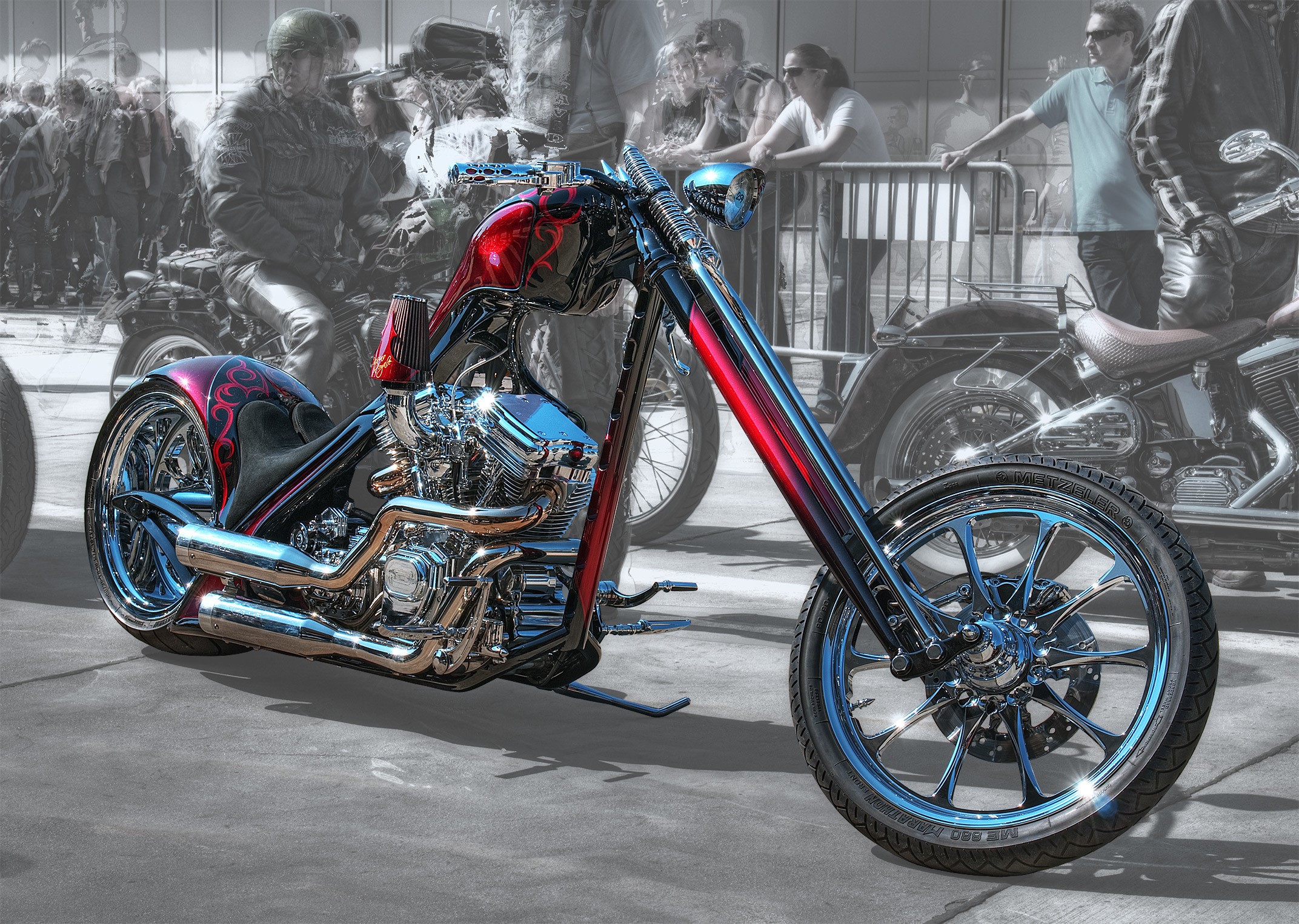 Custom Harley-Davidson motorcycle with flames HD Wallpaper
