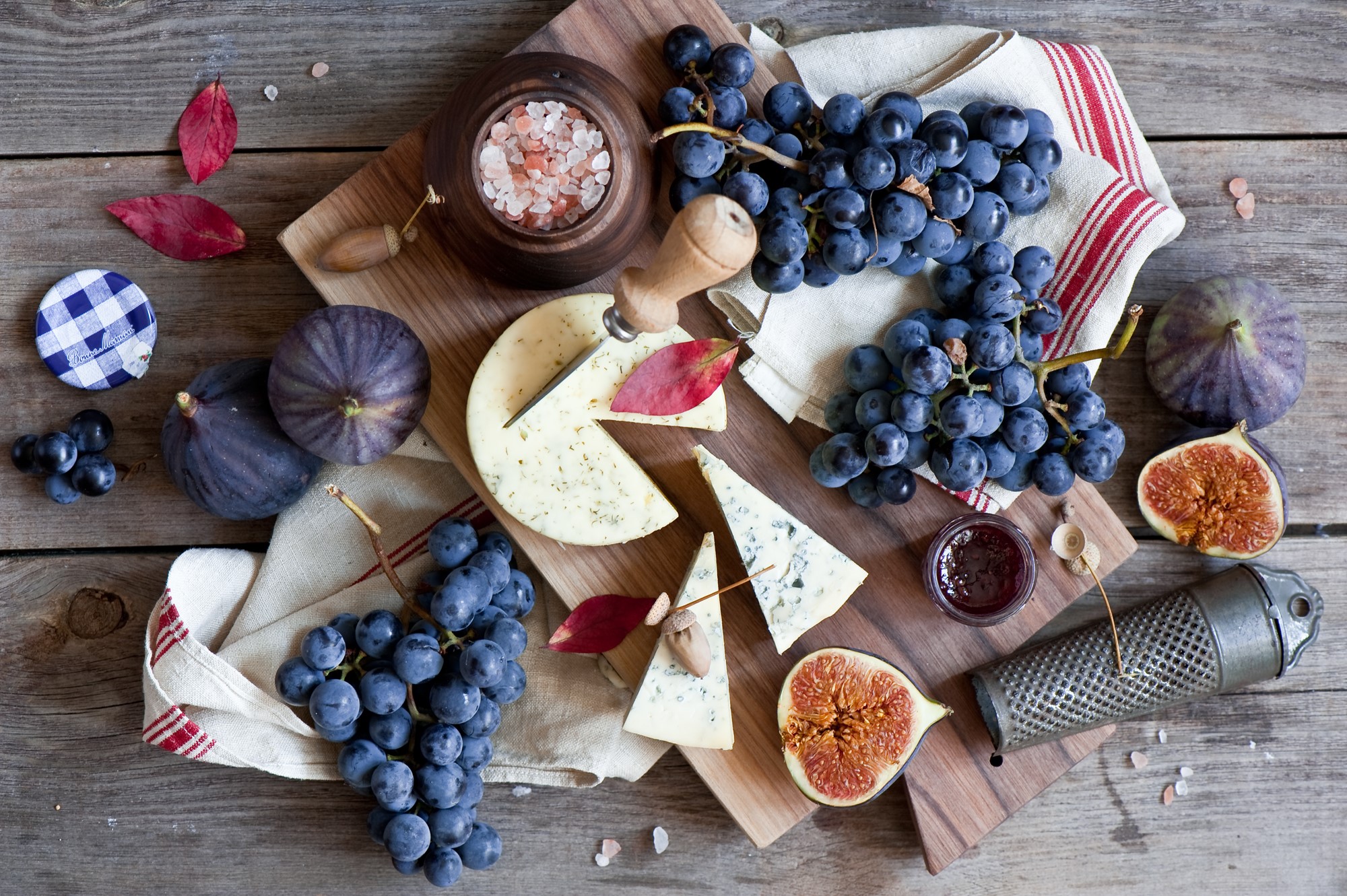 Cheese, Grapes, Figs, and Jam Still Life HD Wallpaper