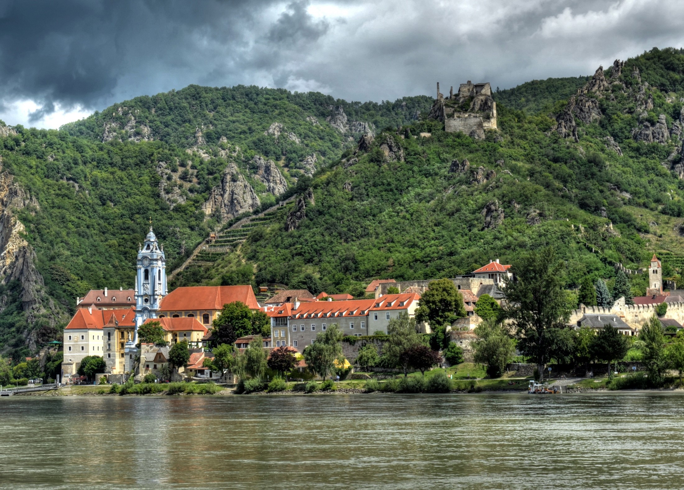 Rossatz-Arnsdorf, Austria: River, Mountains, and Village HD Wallpaper