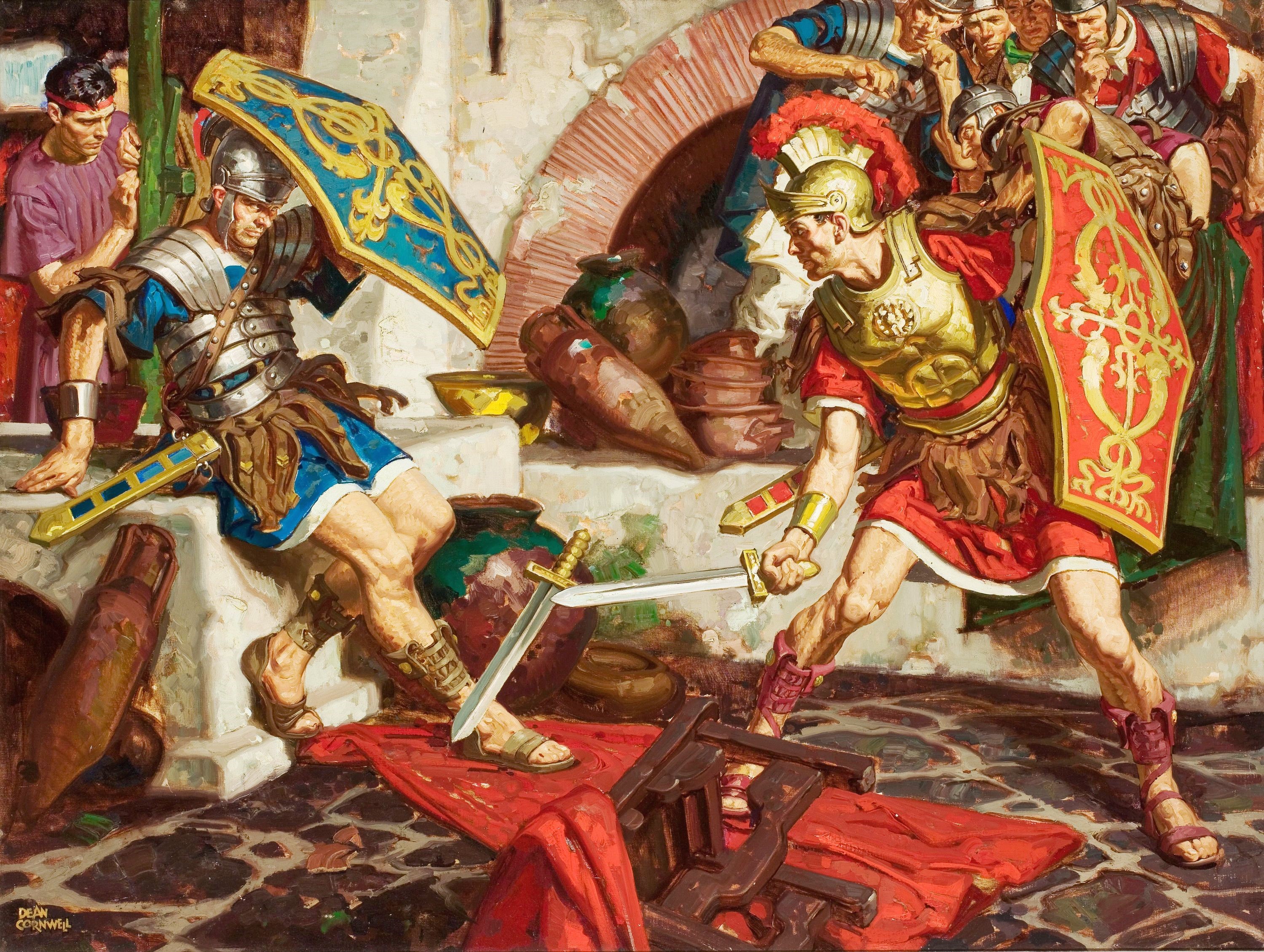 Roman soldiers fighting with swords and shields HD Wallpaper