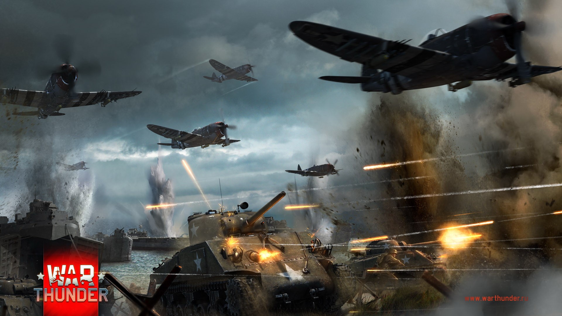 War Thunder: P-47 and M4 Sherman in Battle HD Wallpaper