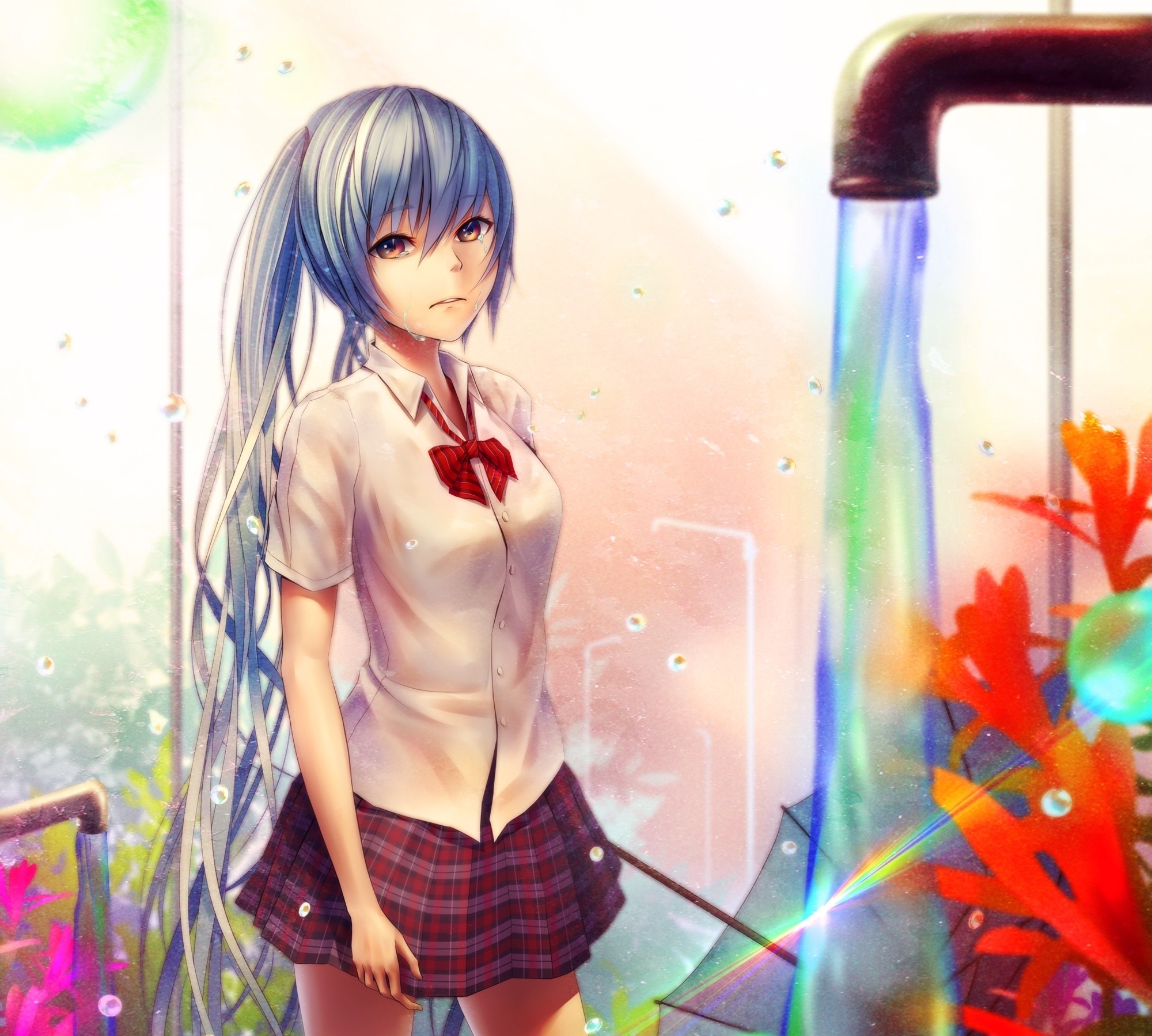 Hatsune Miku from Vocaloid in school uniform HD Wallpaper