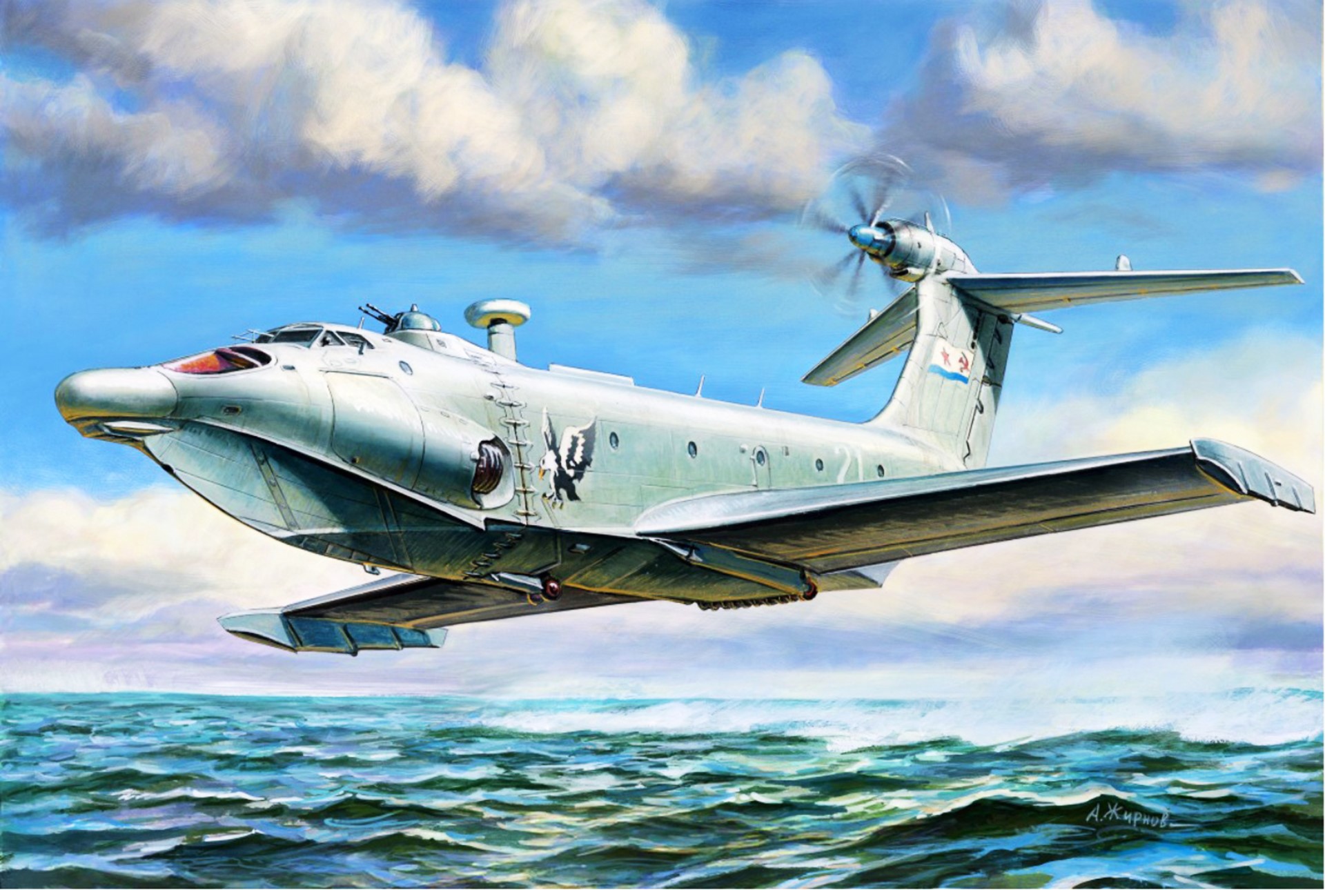 A-90 Orlyonok Ekranoplan flying over the sea HD Wallpaper