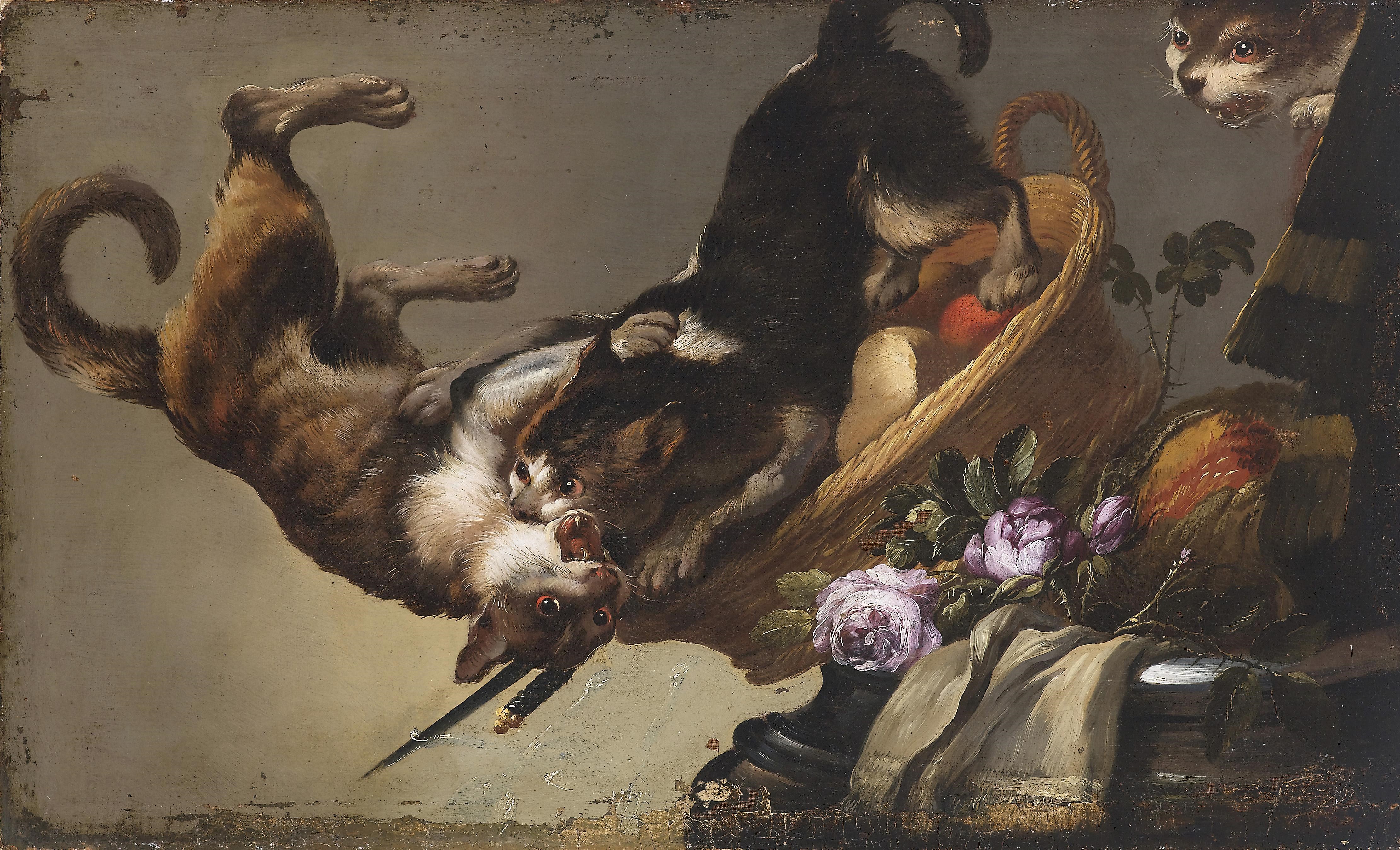 Still Life with Fighting Cats by Frans Snyders HD Wallpaper