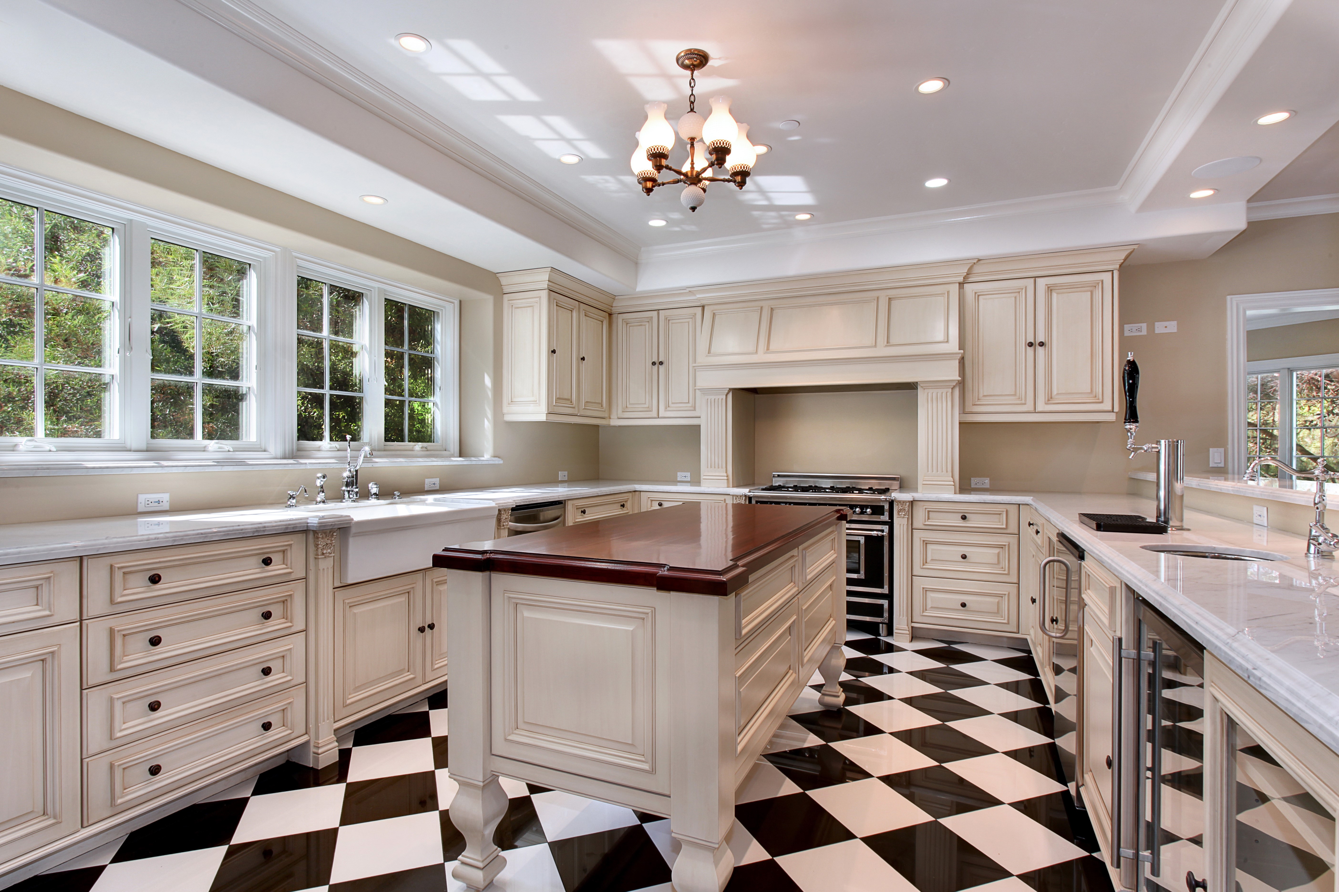Kitchen Interior Design with Chandelier HD Wallpaper