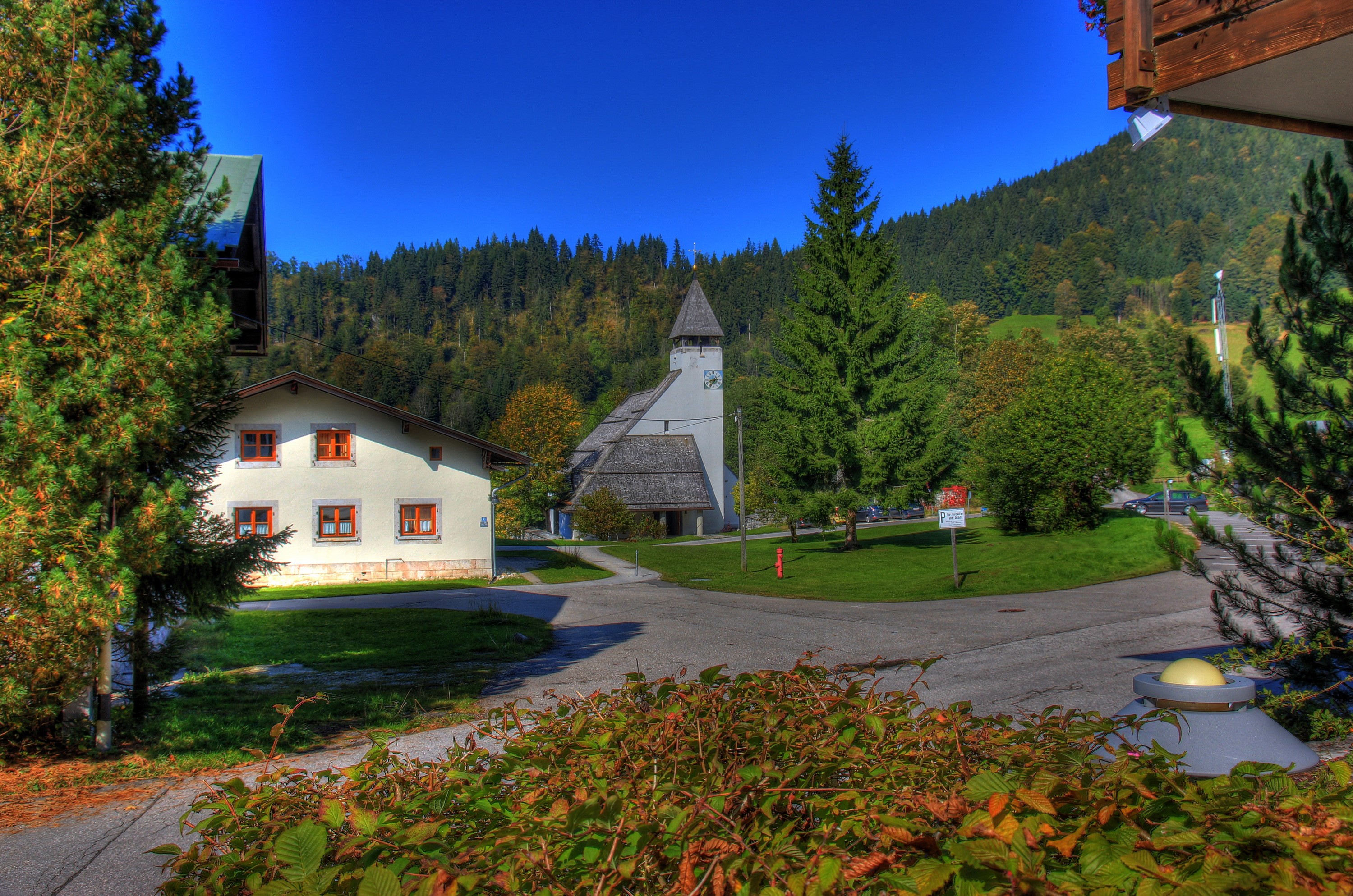 Village with church and houses in Germany HD Wallpaper