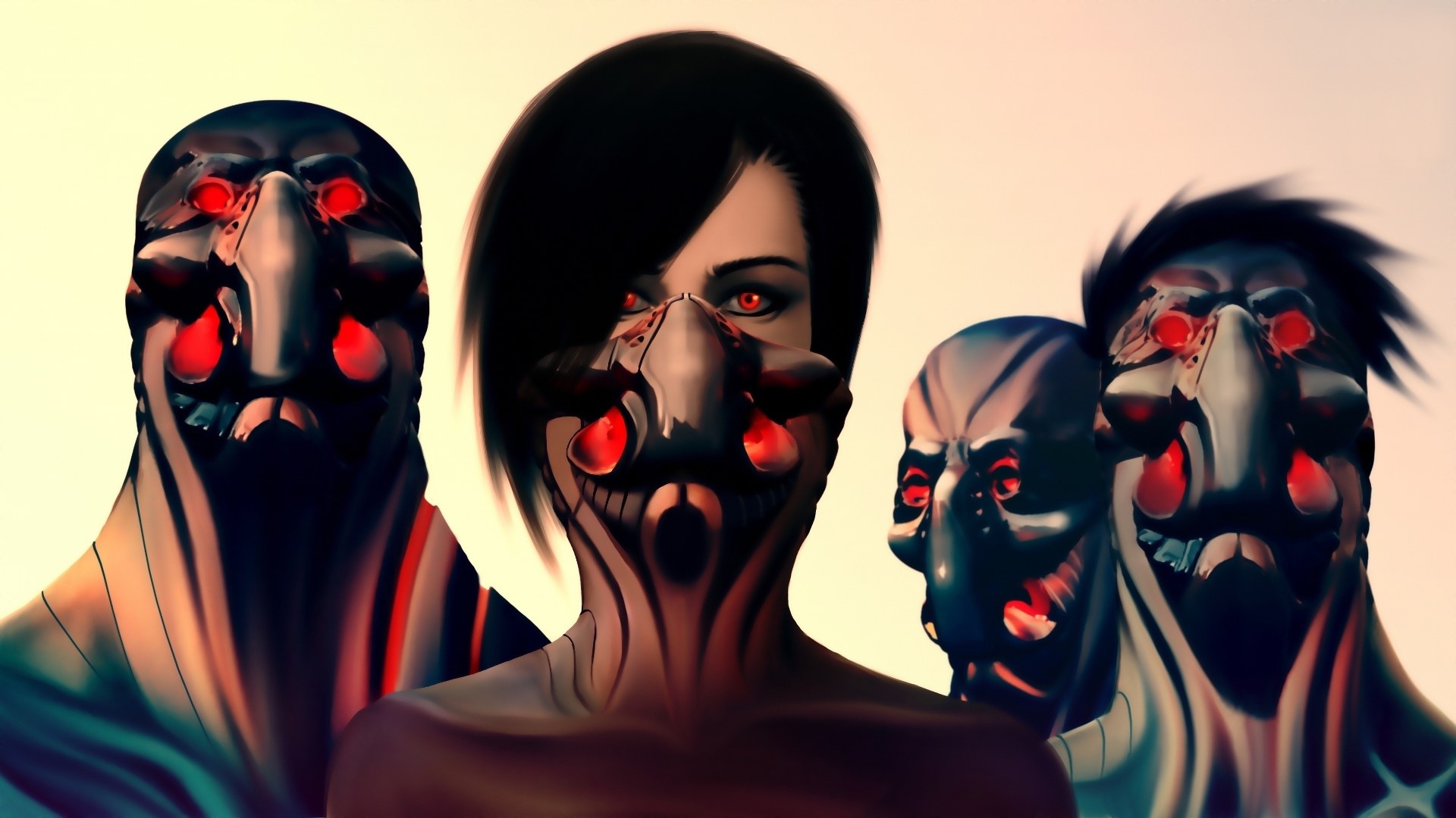 Red-eyed warriors with masks HD Wallpaper