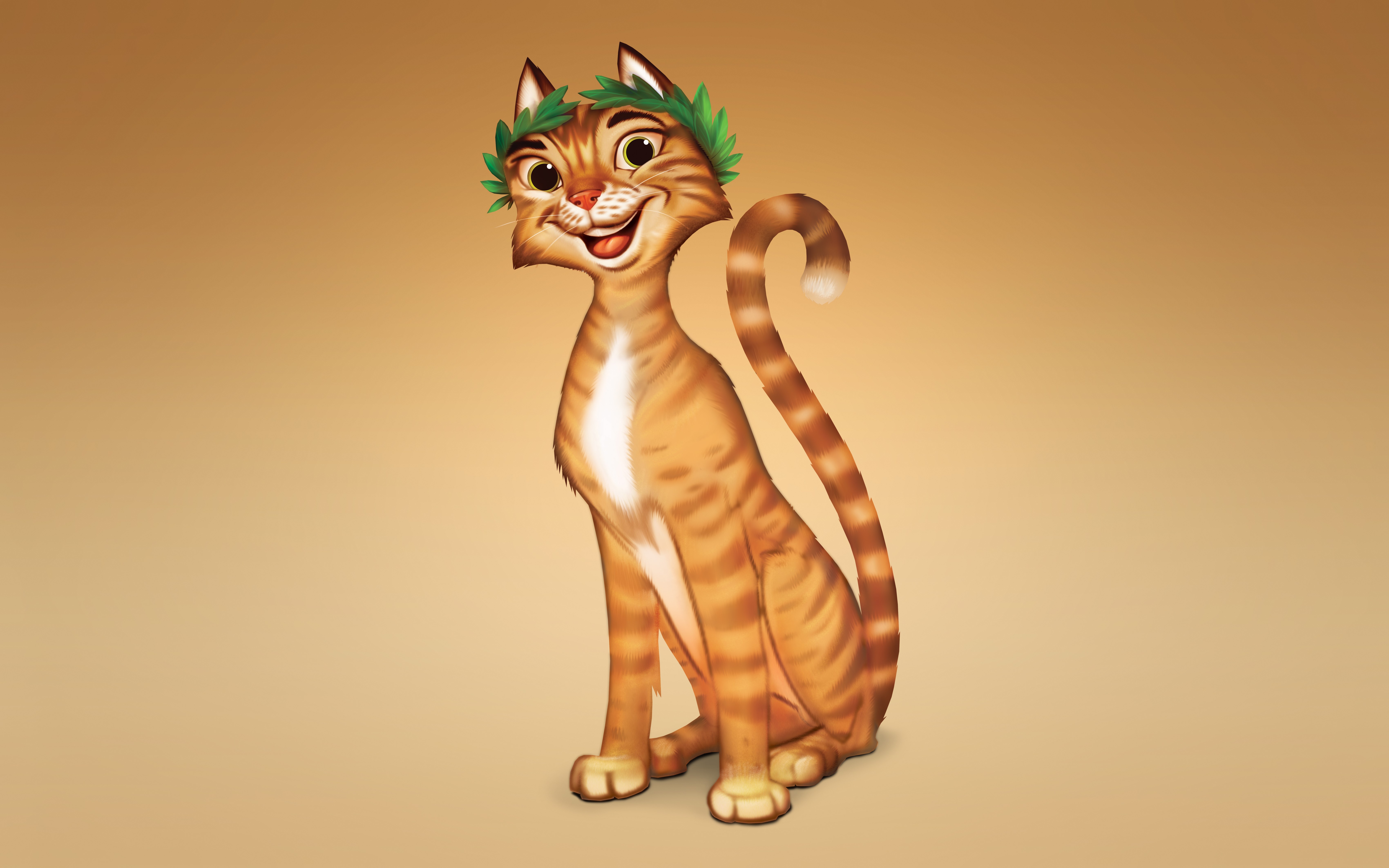 Orange tabby cat wearing a laurel wreath HD Wallpaper