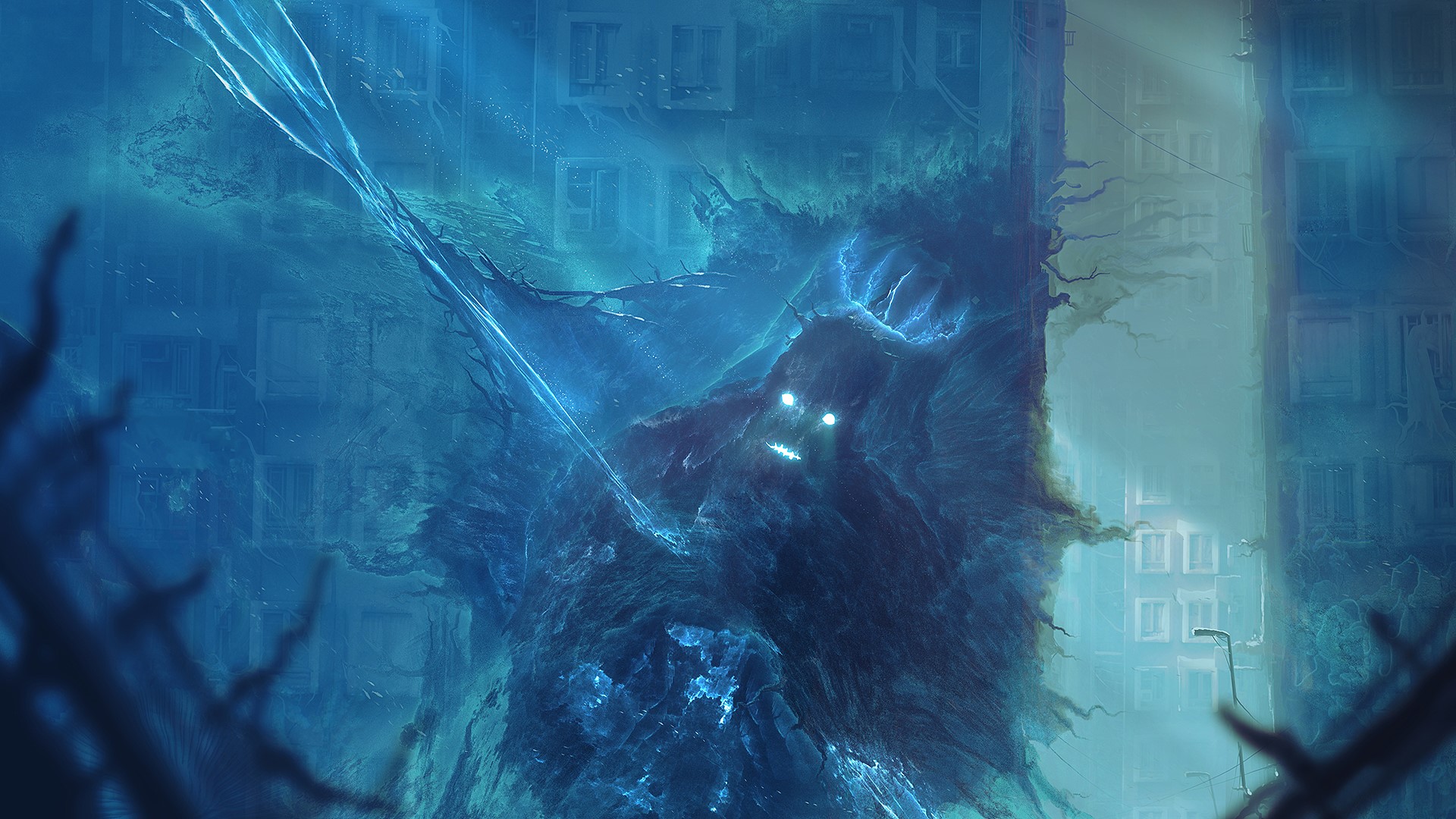 Monster in a ruined city HD Wallpaper