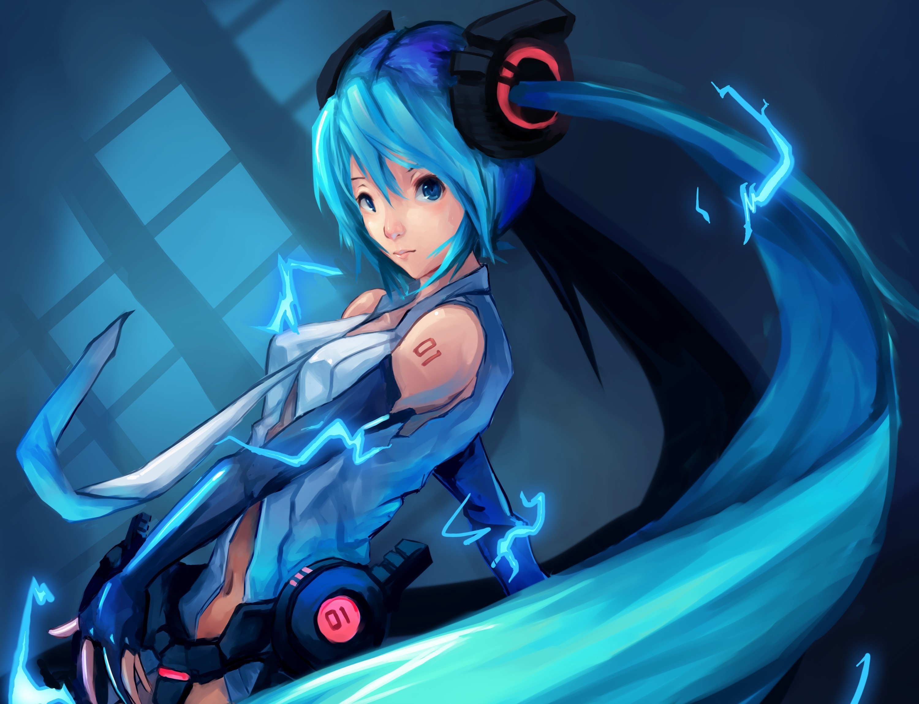 Hatsune Miku from Vocaloid with blue hair and headphones HD Wallpaper